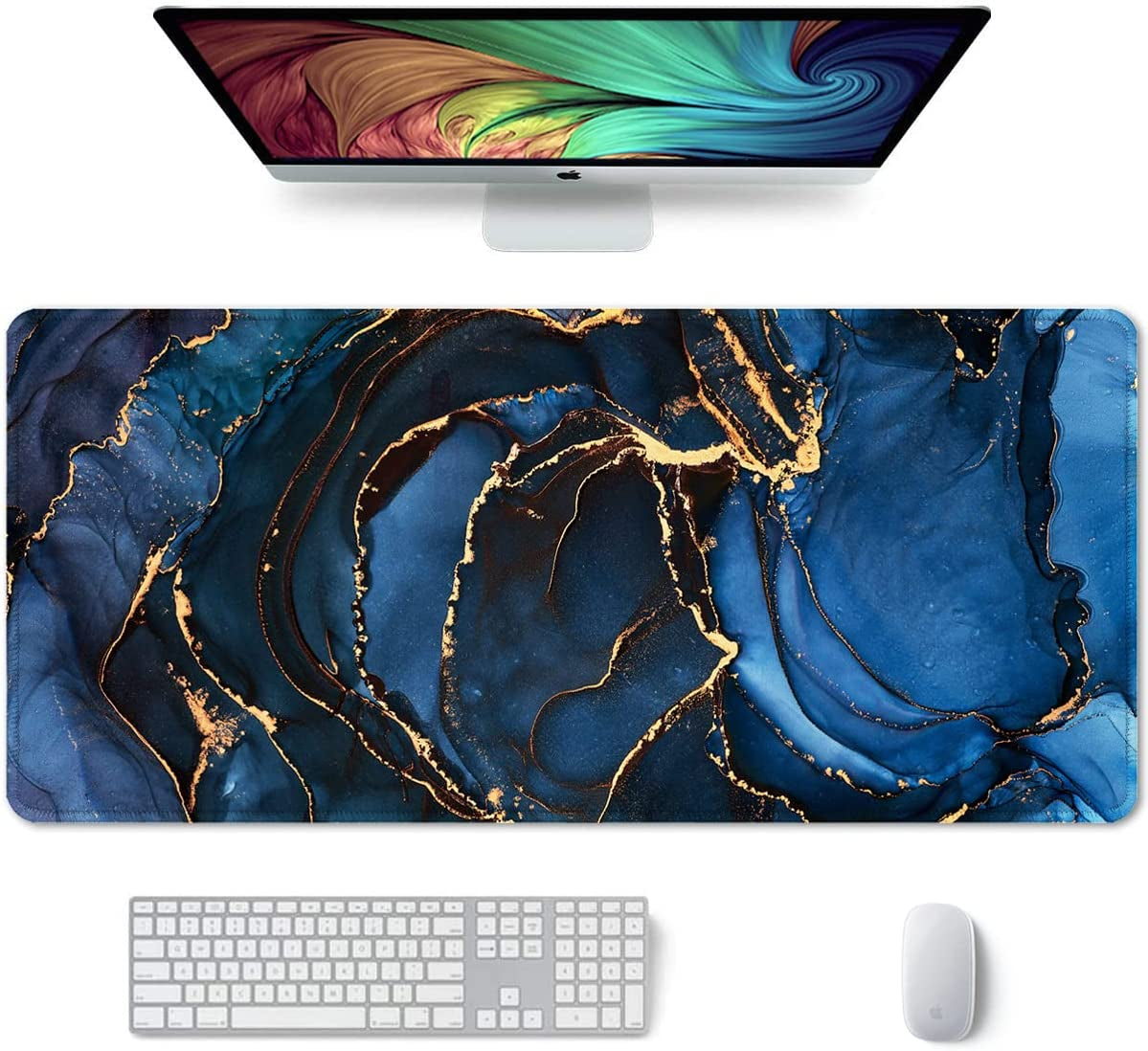 Desk Pad, XL Extended Large Gaming Mouse Pad 31.5 X 11.8 Inch, Waterproof Mousepad with Stitched Edge, Non-Slip Computer Keyboard Laptop Mat for Women Men Office Work, Teal Tropical Leaves