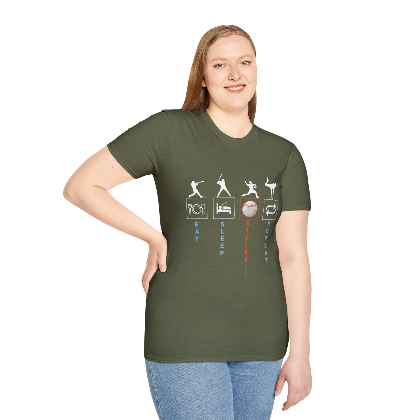 Baseball Enthusiast T-Shirt - Eat Sleep Baseball Repeat - Perfect for Sports Fans, Athletes, Gift for Coach, Casual Wear