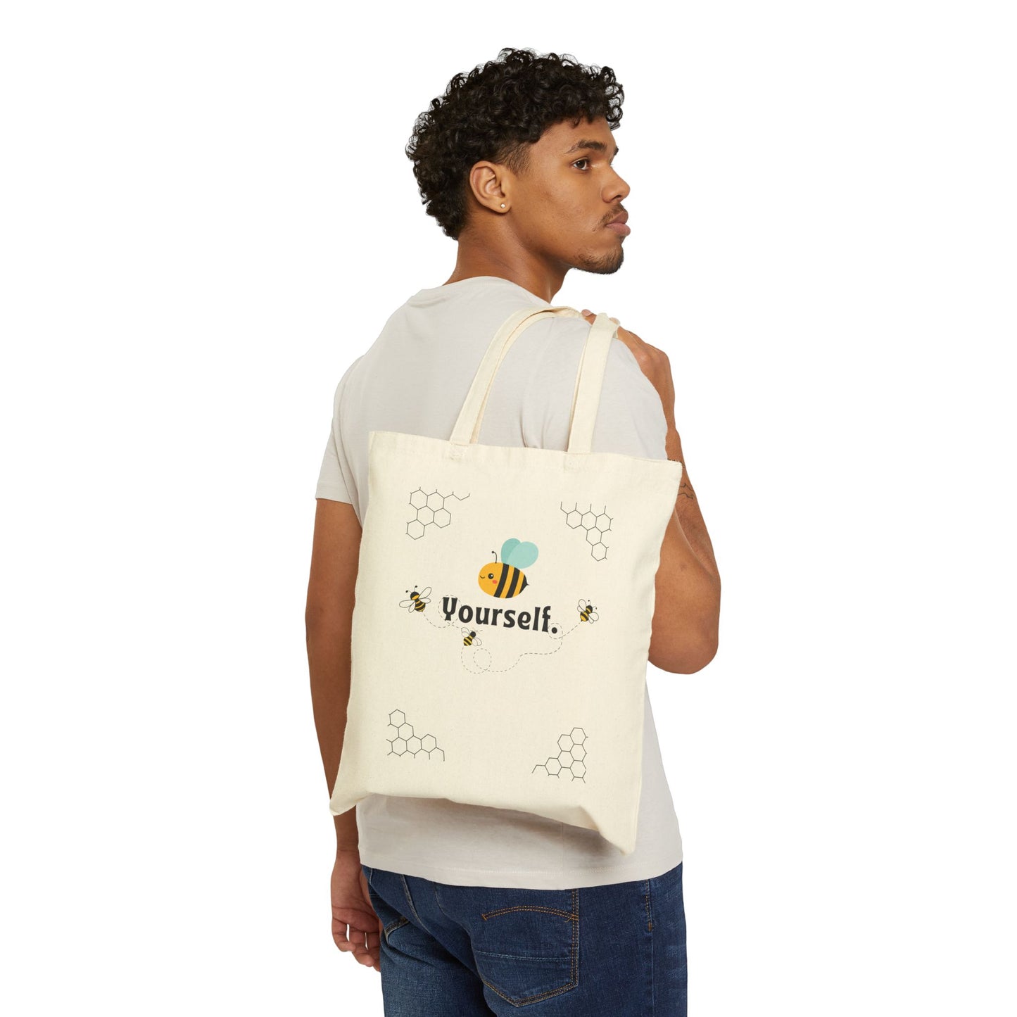 Bee Yourself Cotton Canvas Tote Bag | Eco-friendly Shopping, Teacher Gift, Reusable Grocery Bag, Fun Beach Tote, Personalized Gift