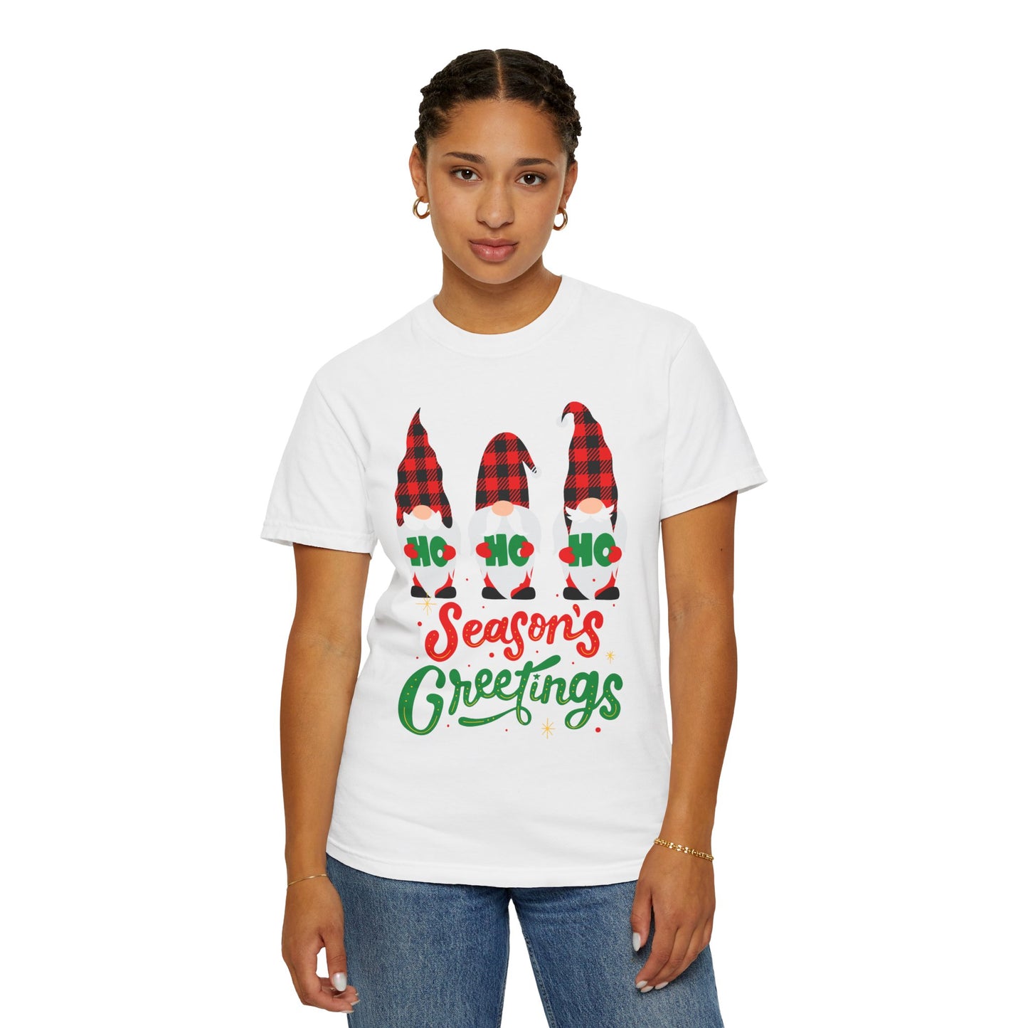 Season's Greetings Unisex T-shirt, Cozy Holiday Tee, Christmas Gift, Winter Apparel, Festive Clothing, Gnome Design