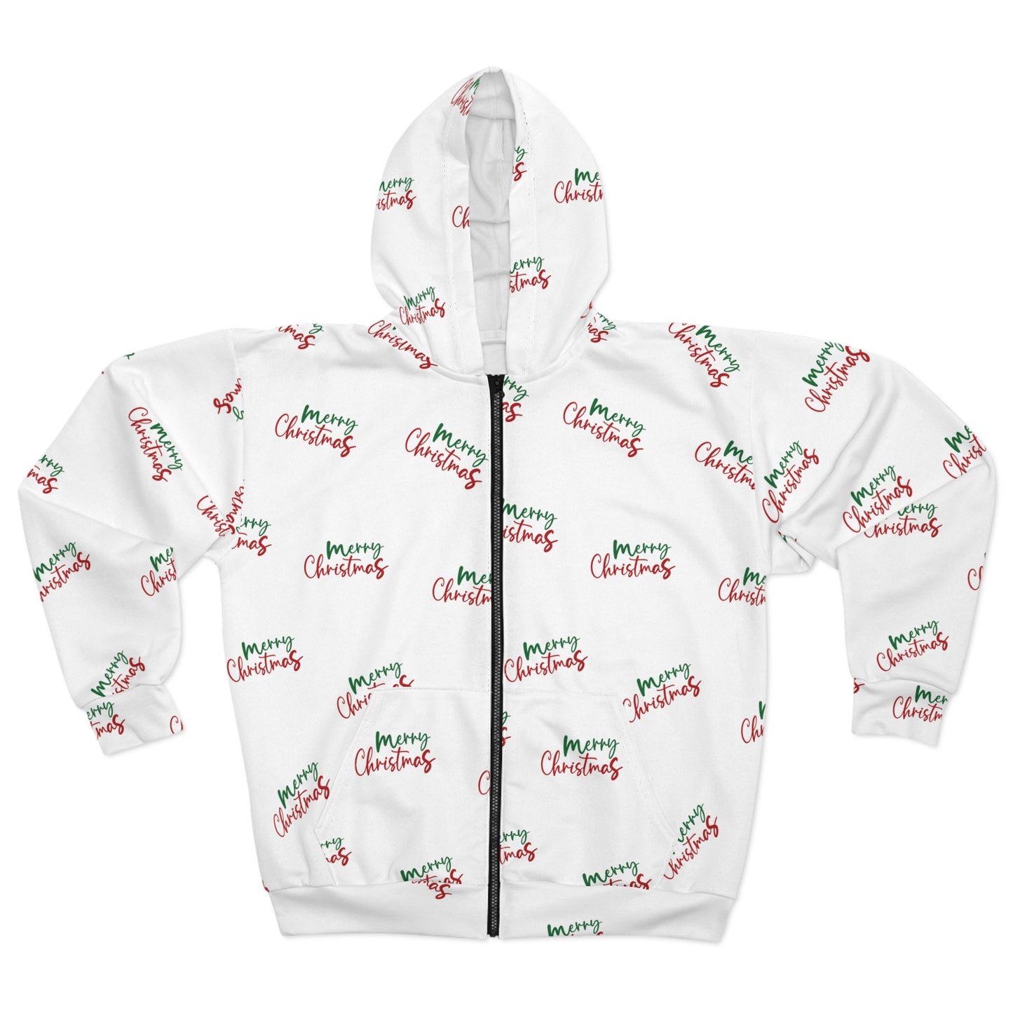 Merry Christmas Unisex Zip Hoodie, Festive Holiday Apparel, Cozy Winter Layer, Gift for Friends and Family, Christmas Outfit