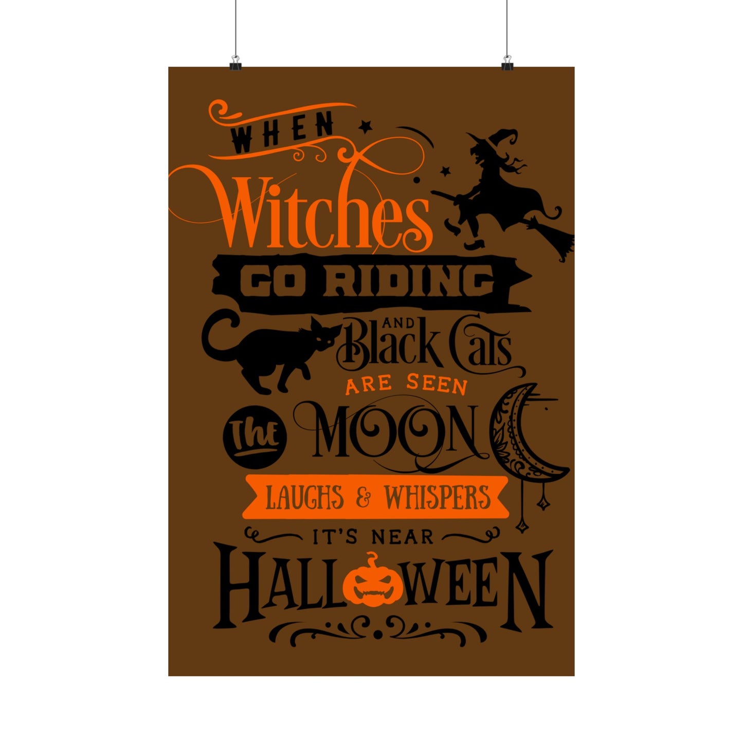 Halloween Wall Art, Matte Vertical Posters, Witch Decor, Pumpkin Decoration, Spooky Home Decor, Cat and Moon Art