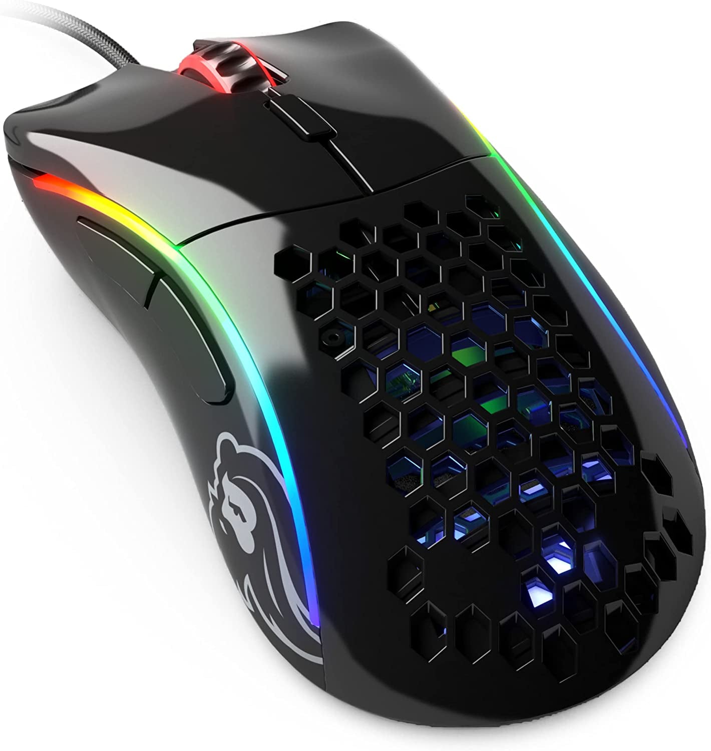 Model D Wired Gaming Mouse - 68G Superlight Honeycomb Design, RGB, Ergonomic, Pixart 3360 Sensor, Omron Switches, PTFE Feet, 6 Buttons - Glossy White