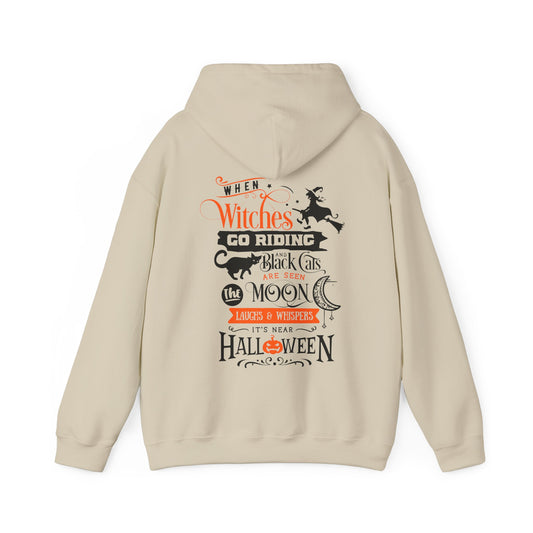 Halloween-Themed Unisex Hoodie with Witches and Bats Design, Cozy Sweatshirt for Fall Celebrations, Spooky Season Apparel, Gift Idea