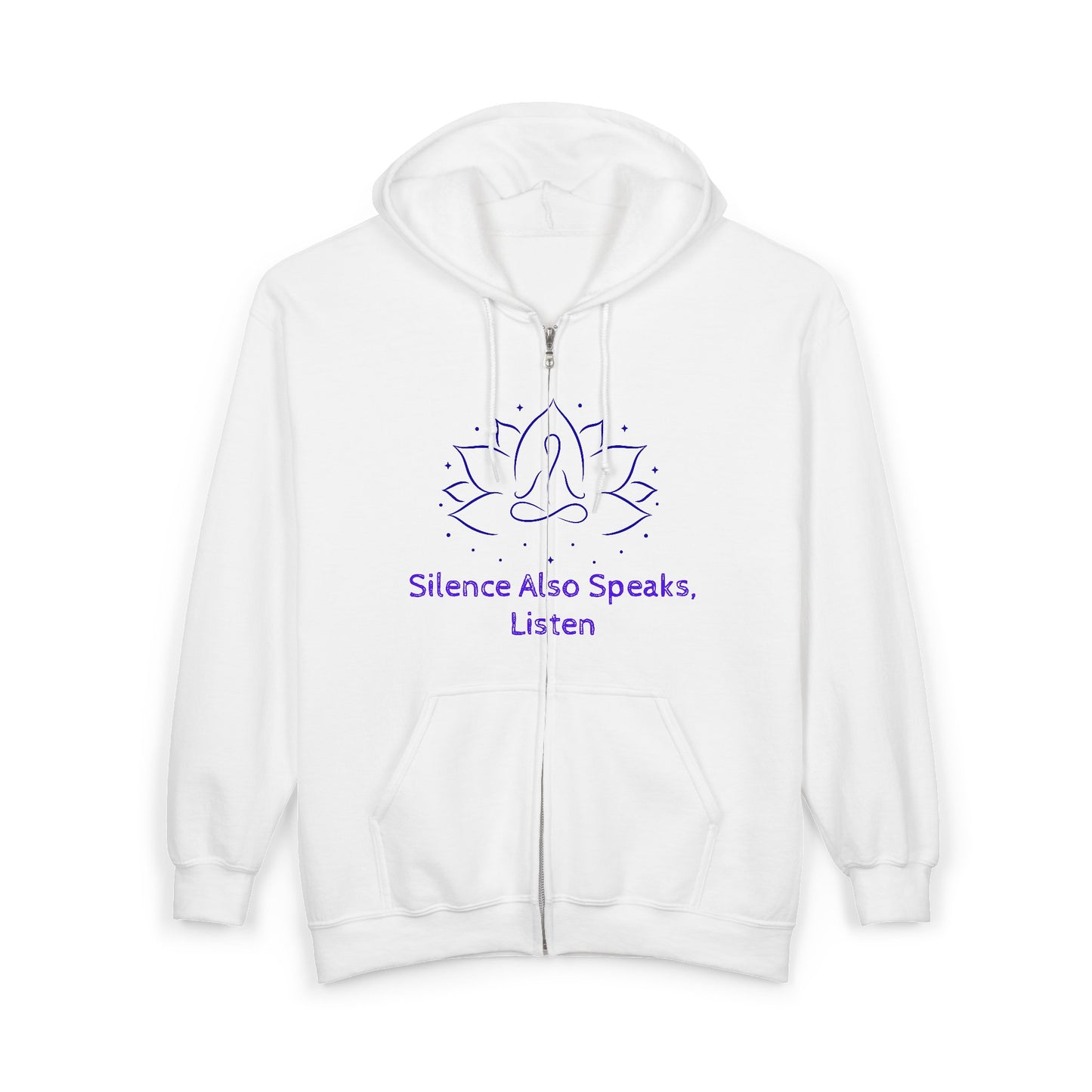 Mindfulness Zip-Up Hoodie with Lotus Design - "Silence Also Speaks, Listen"