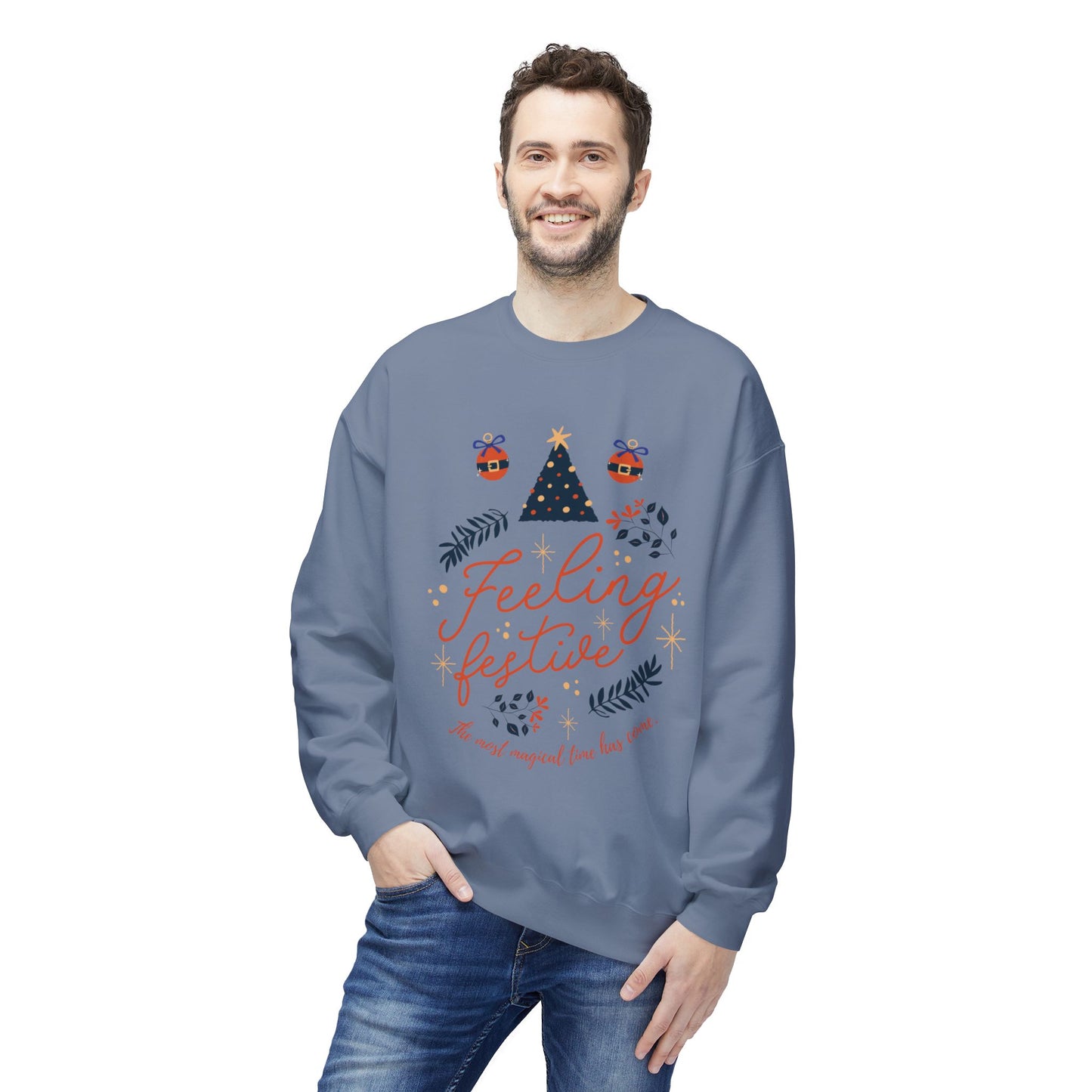 Festive Feeling Crewneck Sweatshirt, Cozy Holiday Sweatshirt, Christmas Gift, Unisex Fleece Pullover, Winter Apparel, Casual Wear