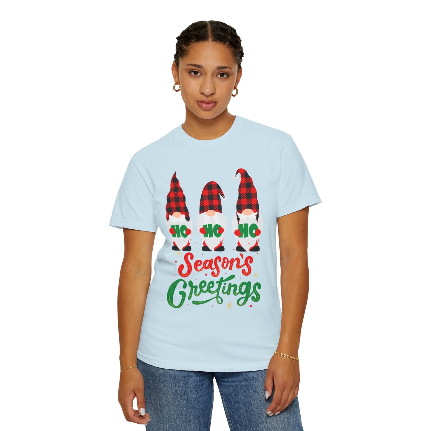 Season's Greetings Unisex T-shirt, Cozy Holiday Tee, Christmas Gift, Winter Apparel, Festive Clothing, Gnome Design