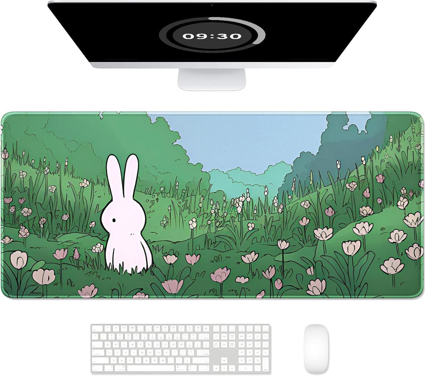Desk Pad, XL Extended Large Gaming Mouse Pad 31.5 X 11.8 Inch, Waterproof Mousepad with Stitched Edge, Non-Slip Computer Keyboard Laptop Mat for Women Men Office Work, Teal Tropical Leaves