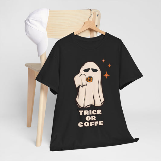 Ghostly Coffee Unisex Tee - Perfect for Halloween, Cozy Days, and Gift Ideas, Trick or Coffe Shirt, Holidays, Ghost Design, Coffee