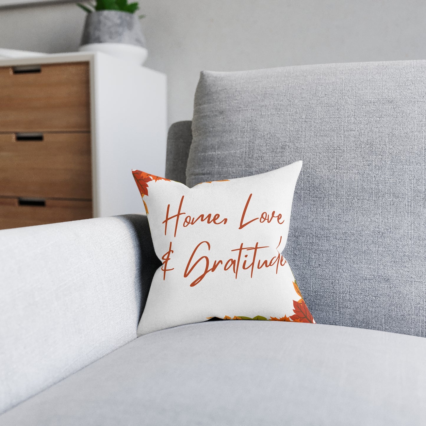 Home Love & Gratitude Square Pillow | Cozy Home Decor, Fall Accent Cushion, Gift for Friends & Family, Autumn Decor