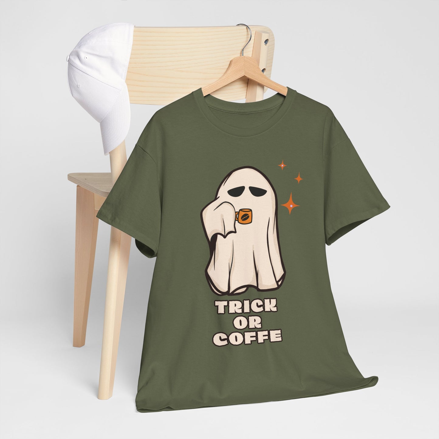 Ghostly Coffee Unisex Tee - Perfect for Halloween, Cozy Days, and Gift Ideas, Trick or Coffe Shirt, Holidays, Ghost Design, Coffee