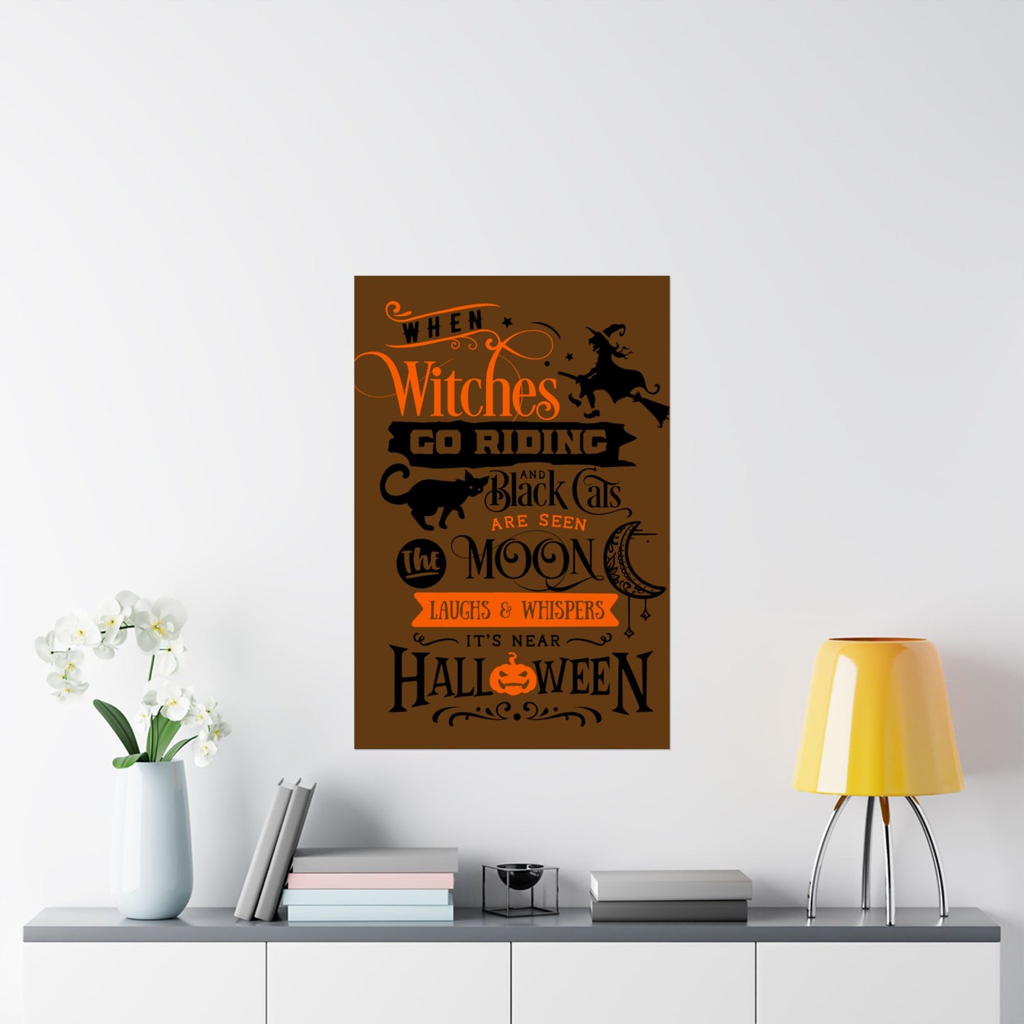 Halloween Wall Art, Matte Vertical Posters, Witch Decor, Pumpkin Decoration, Spooky Home Decor, Cat and Moon Art