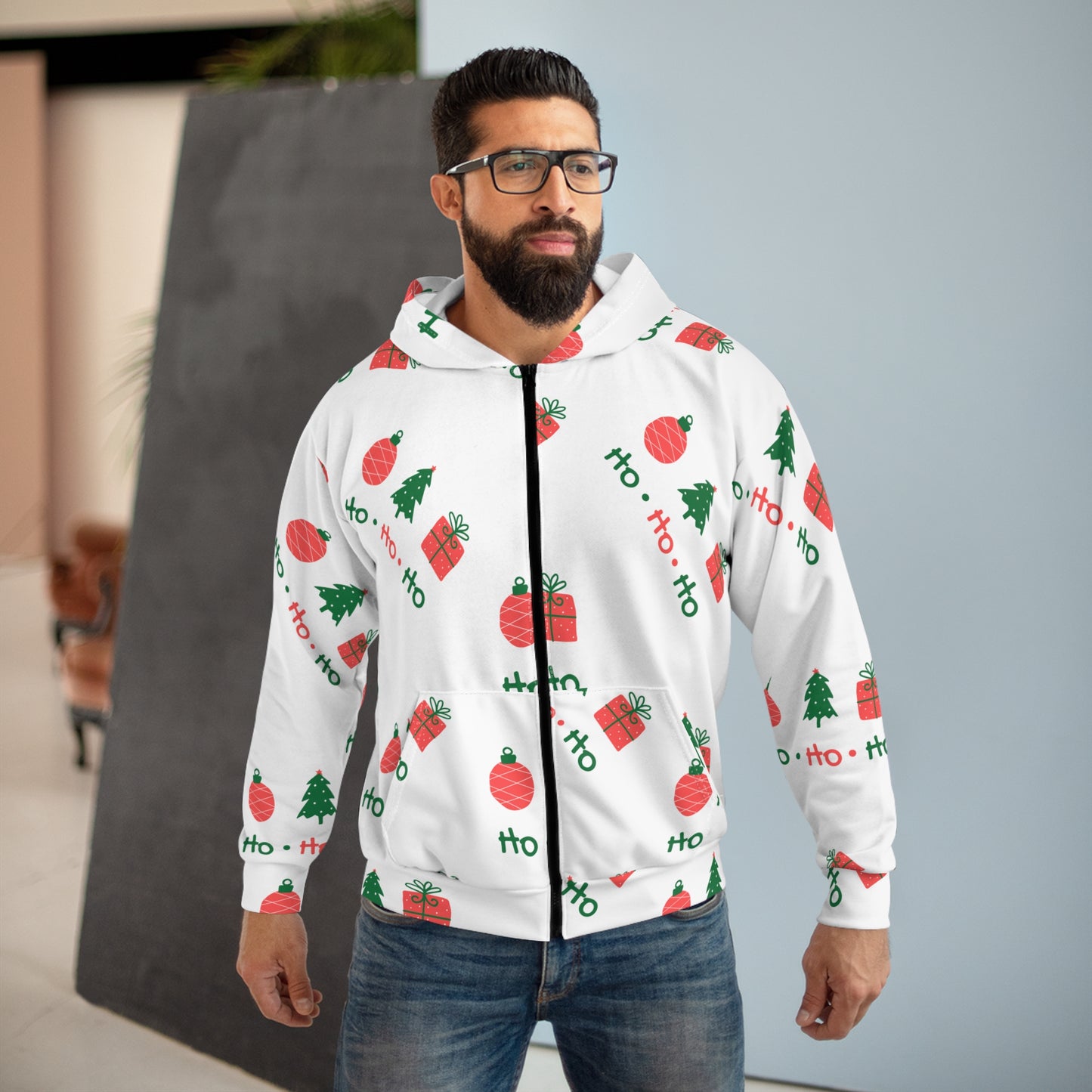 Gifts, Ornaments & Trees Holiday Pattern Unisex Christmas All-Over Print Zip-Up Hoodie