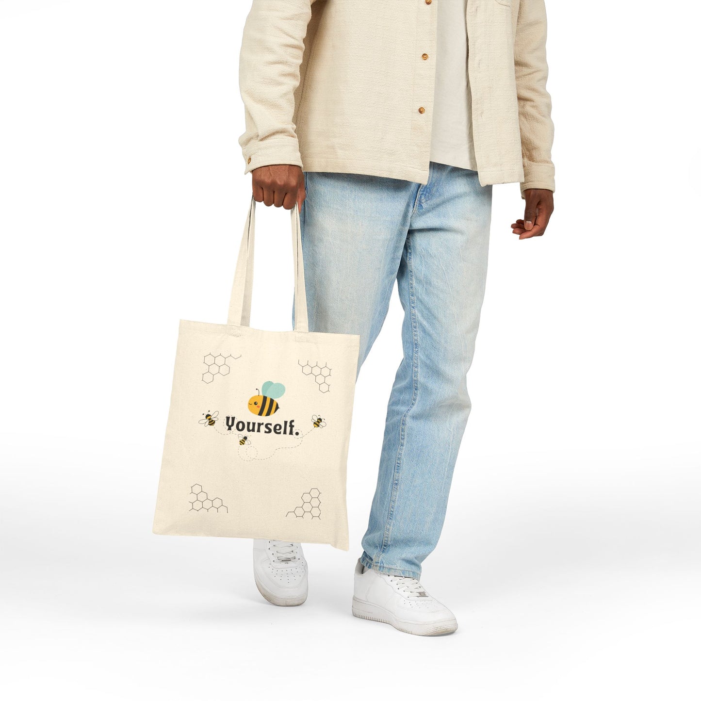 Bee Yourself Cotton Canvas Tote Bag | Eco-friendly Shopping, Teacher Gift, Reusable Grocery Bag, Fun Beach Tote, Personalized Gift