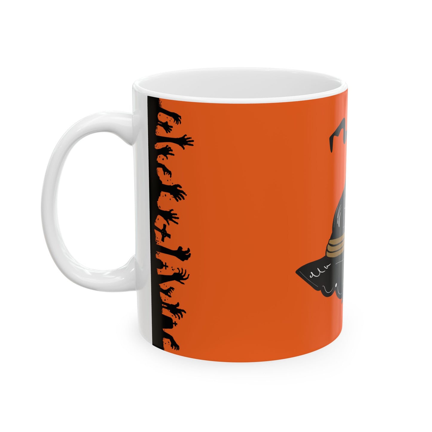 Halloween Witch Skull Ceramic Mug, Spooky Coffee Cup, Trick or Treat Mug, Black Cat Design, Fall Decor Gift