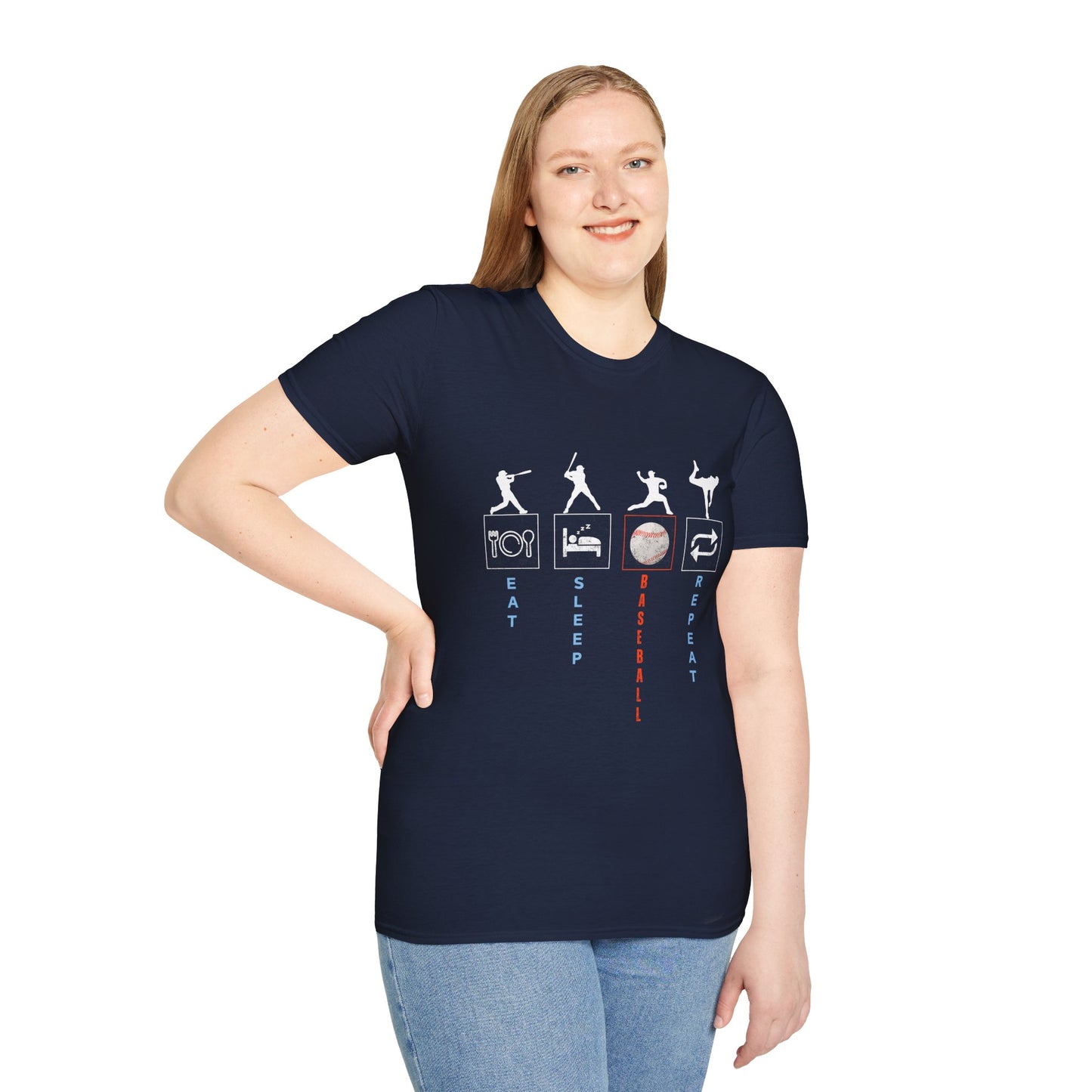 Baseball Enthusiast T-Shirt - Eat Sleep Baseball Repeat - Perfect for Sports Fans, Athletes, Gift for Coach, Casual Wear
