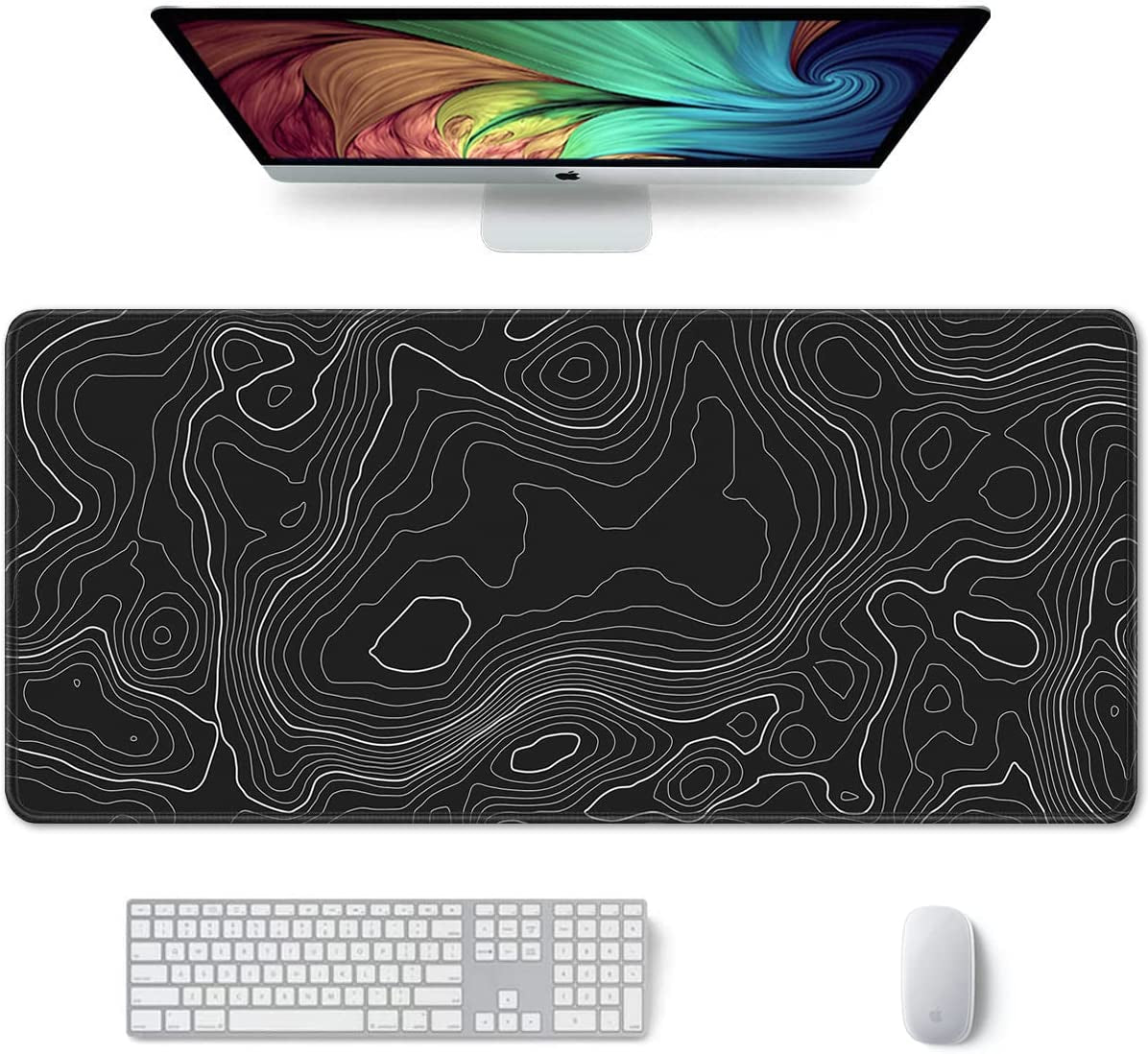 Desk Pad, XL Extended Large Gaming Mouse Pad 31.5 X 11.8 Inch, Waterproof Mousepad with Stitched Edge, Non-Slip Computer Keyboard Laptop Mat for Women Men Office Work, Teal Tropical Leaves