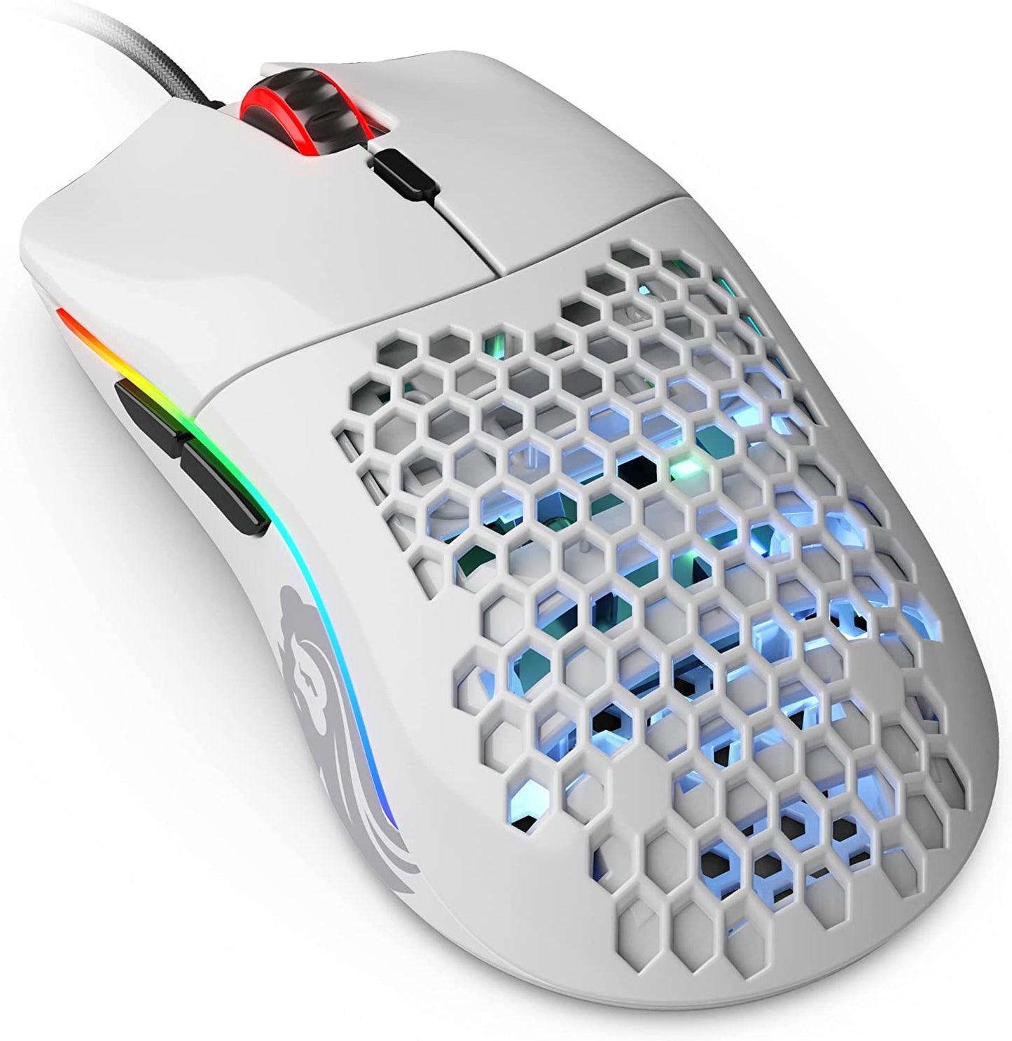 Model D Wired Gaming Mouse - 68G Superlight Honeycomb Design, RGB, Ergonomic, Pixart 3360 Sensor, Omron Switches, PTFE Feet, 6 Buttons - Glossy White