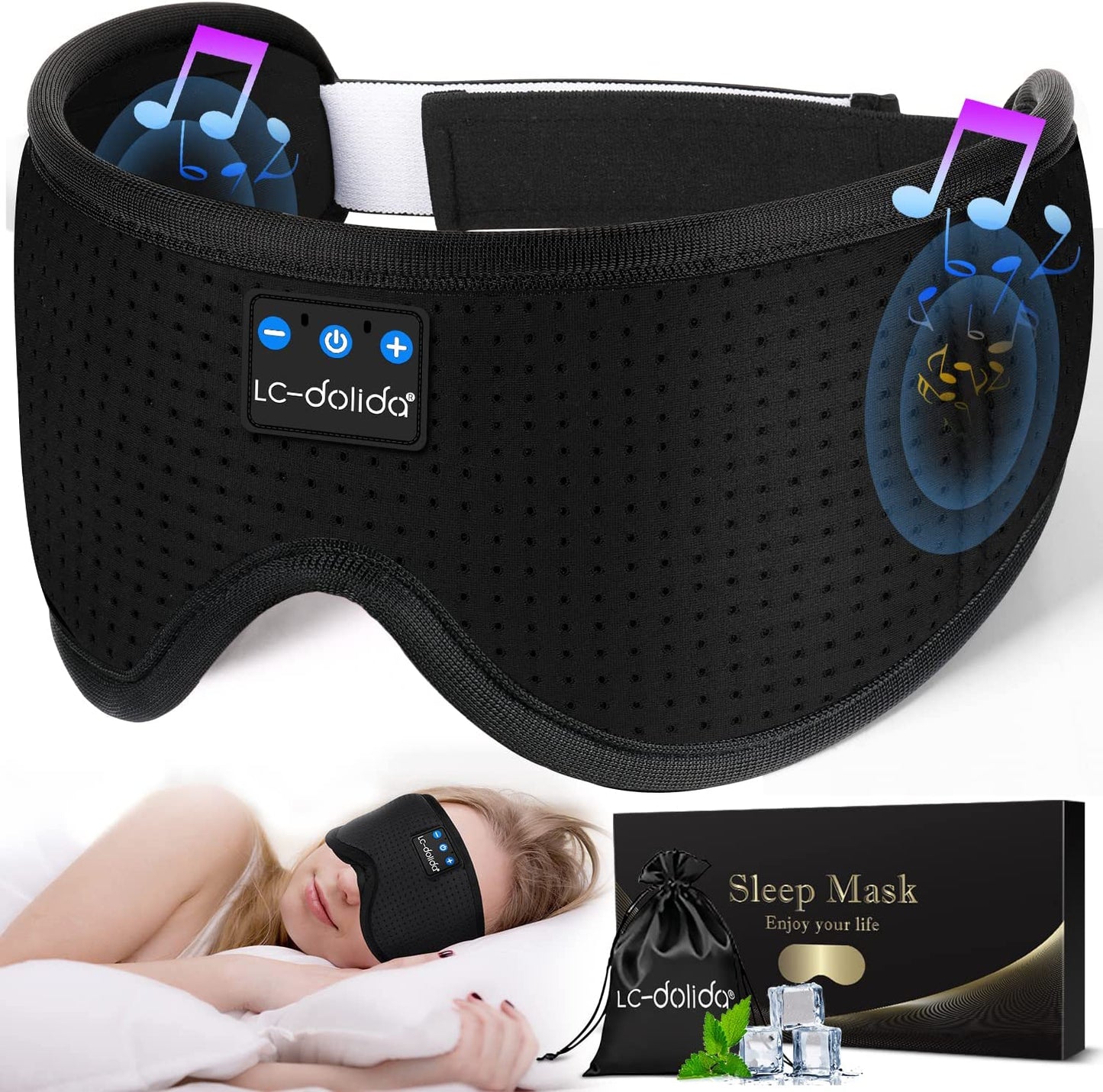 Sleep Headphones, Silk Sleep Mask Bluetooth Wireless Music Eye Mask, Sleeping Headphones for Side Sleepers Sleep Mask with Bluetooth Headphones Ultra-Thin Stereo Speaker Perfect for Sleeping