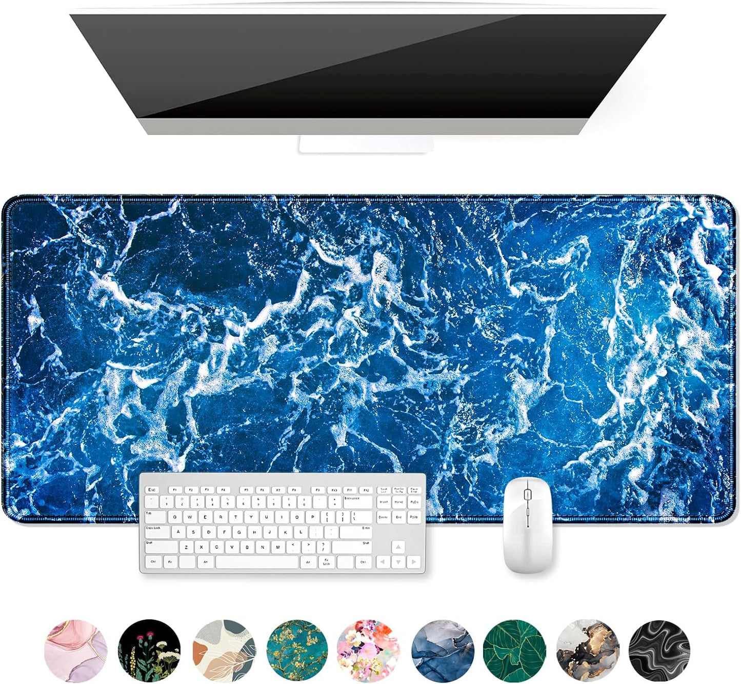 Desk Pad, XL Extended Large Gaming Mouse Pad 31.5 X 11.8 Inch, Waterproof Mousepad with Stitched Edge, Non-Slip Computer Keyboard Laptop Mat for Women Men Office Work, Teal Tropical Leaves