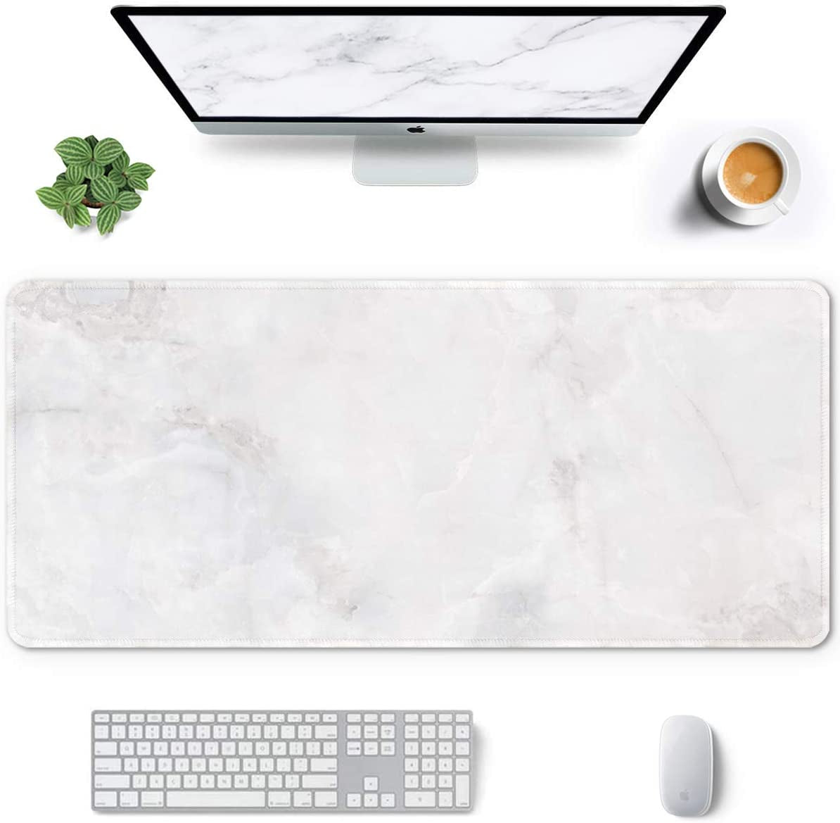 Desk Pad, XL Extended Large Gaming Mouse Pad 31.5 X 11.8 Inch, Waterproof Mousepad with Stitched Edge, Non-Slip Computer Keyboard Laptop Mat for Women Men Office Work, Teal Tropical Leaves