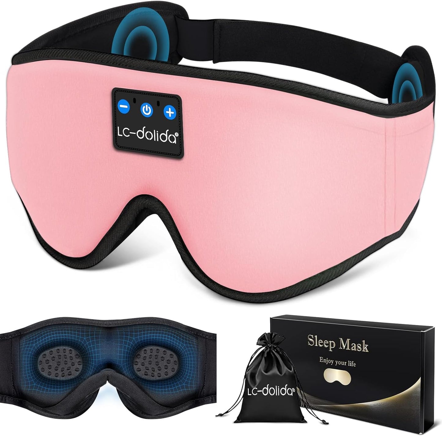 Sleep Headphones, Silk Sleep Mask Bluetooth Wireless Music Eye Mask, Sleeping Headphones for Side Sleepers Sleep Mask with Bluetooth Headphones Ultra-Thin Stereo Speaker Perfect for Sleeping