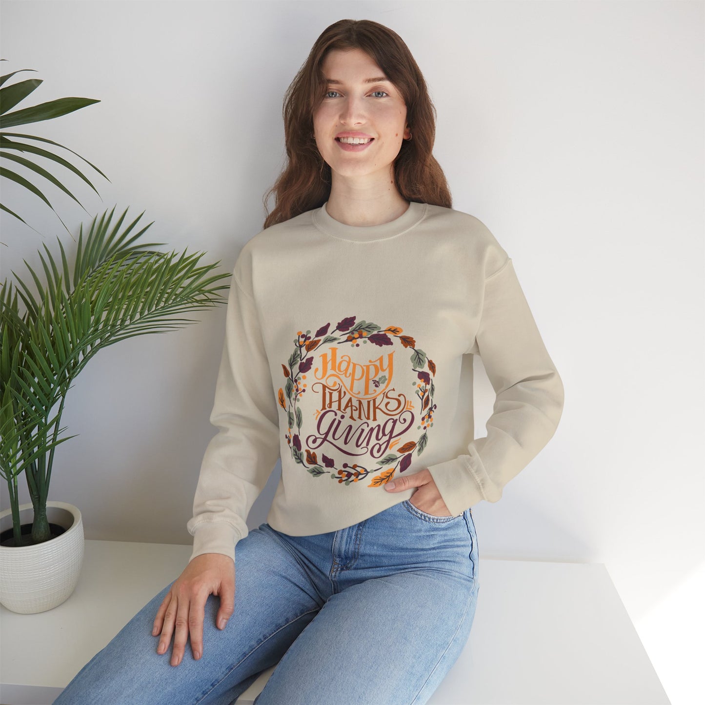 Happy Thanksgiving Crewneck Sweatshirt - Cozy Fall Apparel, Thanksgiving Gift, Unisex Pullover, Casual Fall Sweatshirt