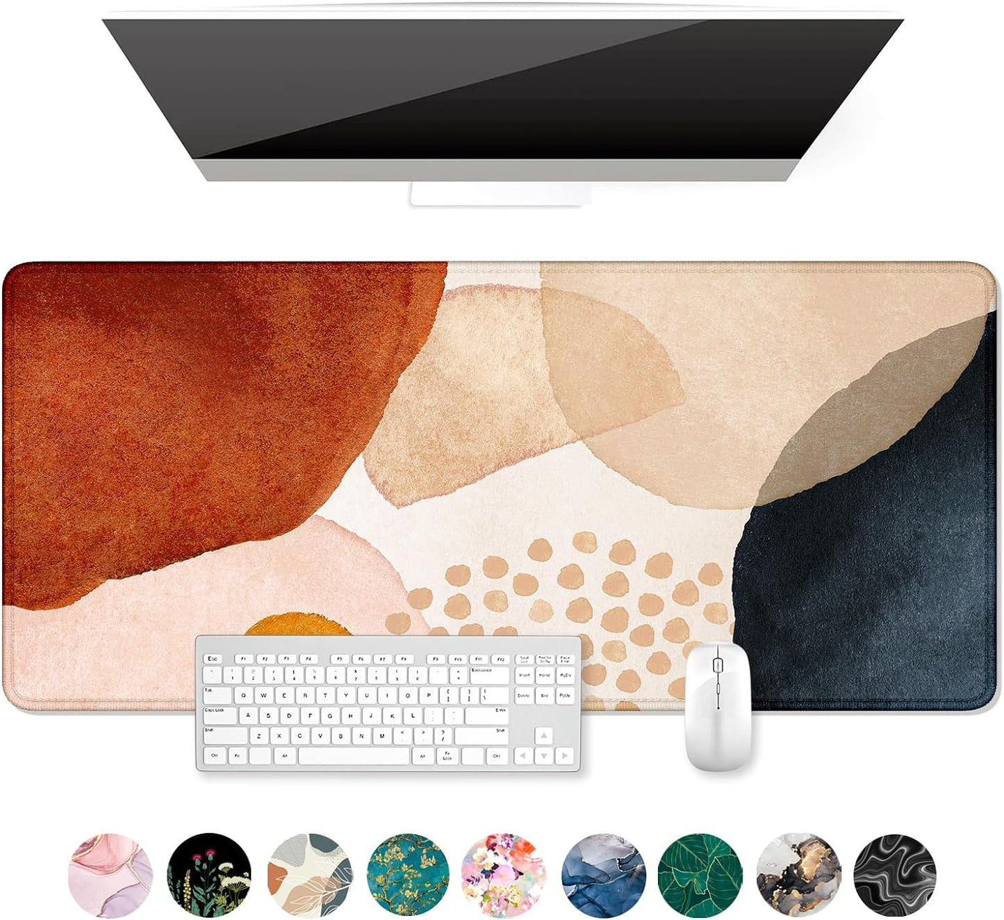 Desk Pad, XL Extended Large Gaming Mouse Pad 31.5 X 11.8 Inch, Waterproof Mousepad with Stitched Edge, Non-Slip Computer Keyboard Laptop Mat for Women Men Office Work, Teal Tropical Leaves