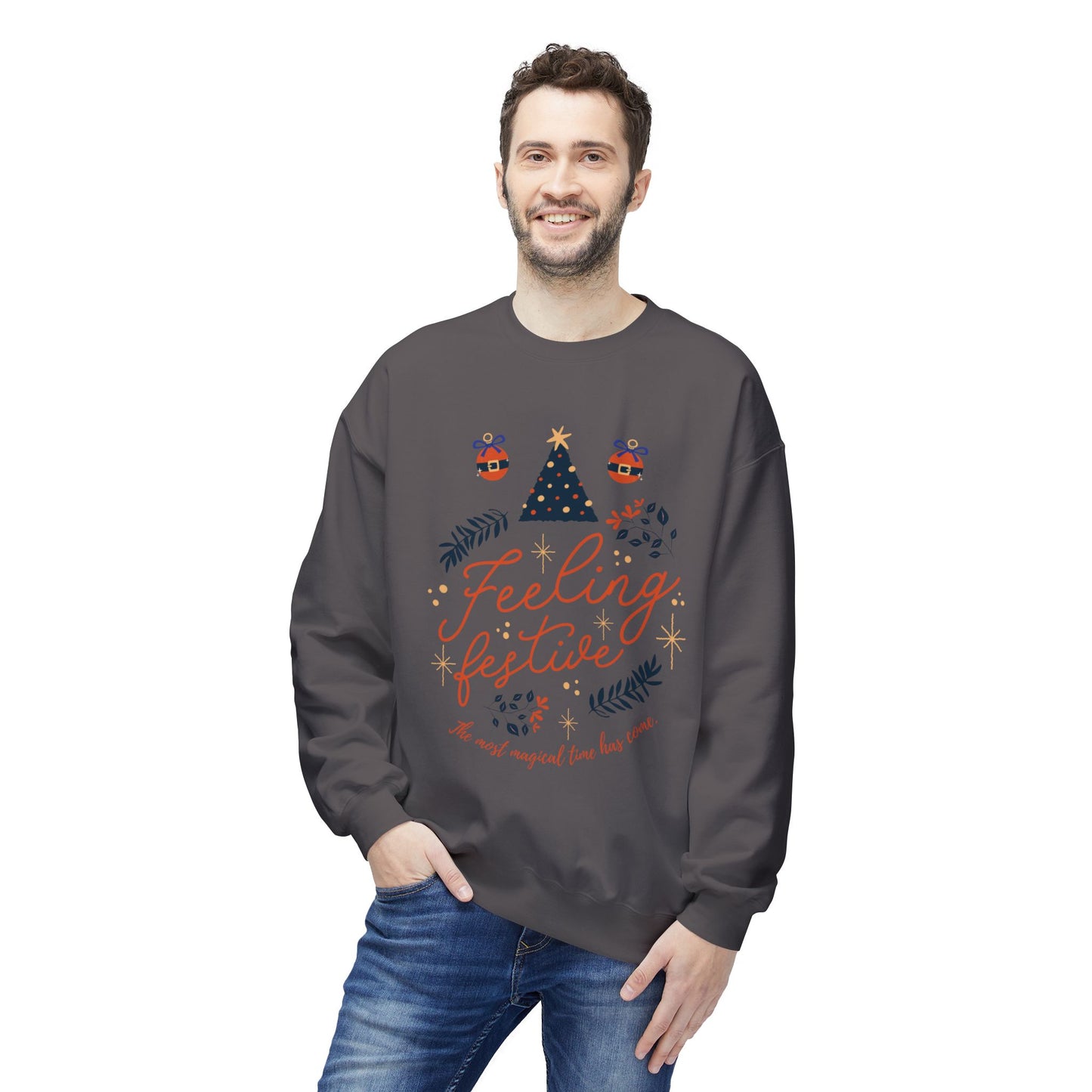 Festive Feeling Crewneck Sweatshirt, Cozy Holiday Sweatshirt, Christmas Gift, Unisex Fleece Pullover, Winter Apparel, Casual Wear