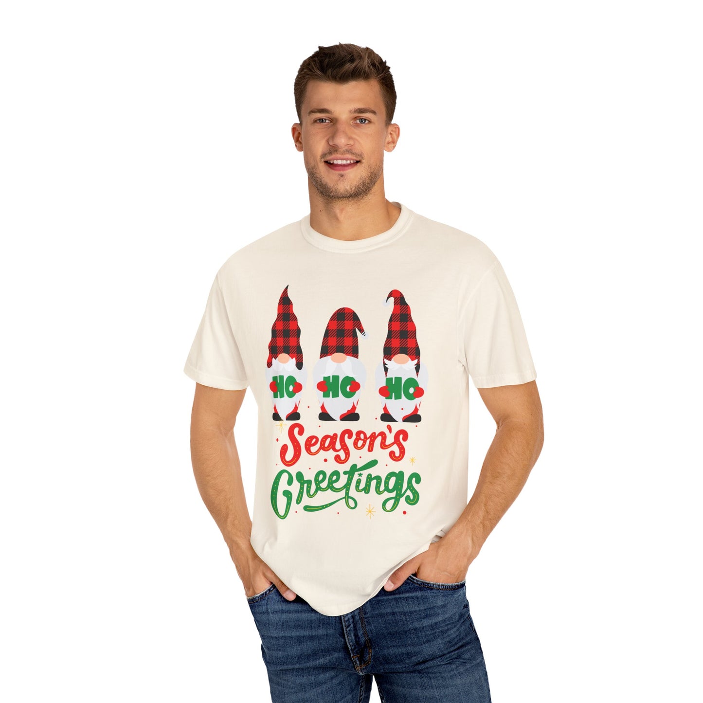 Season's Greetings Unisex T-shirt, Cozy Holiday Tee, Christmas Gift, Winter Apparel, Festive Clothing, Gnome Design