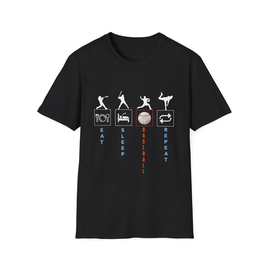 Baseball Enthusiast T-Shirt - Eat Sleep Baseball Repeat - Perfect for Sports Fans, Athletes, Gift for Coach, Casual Wear