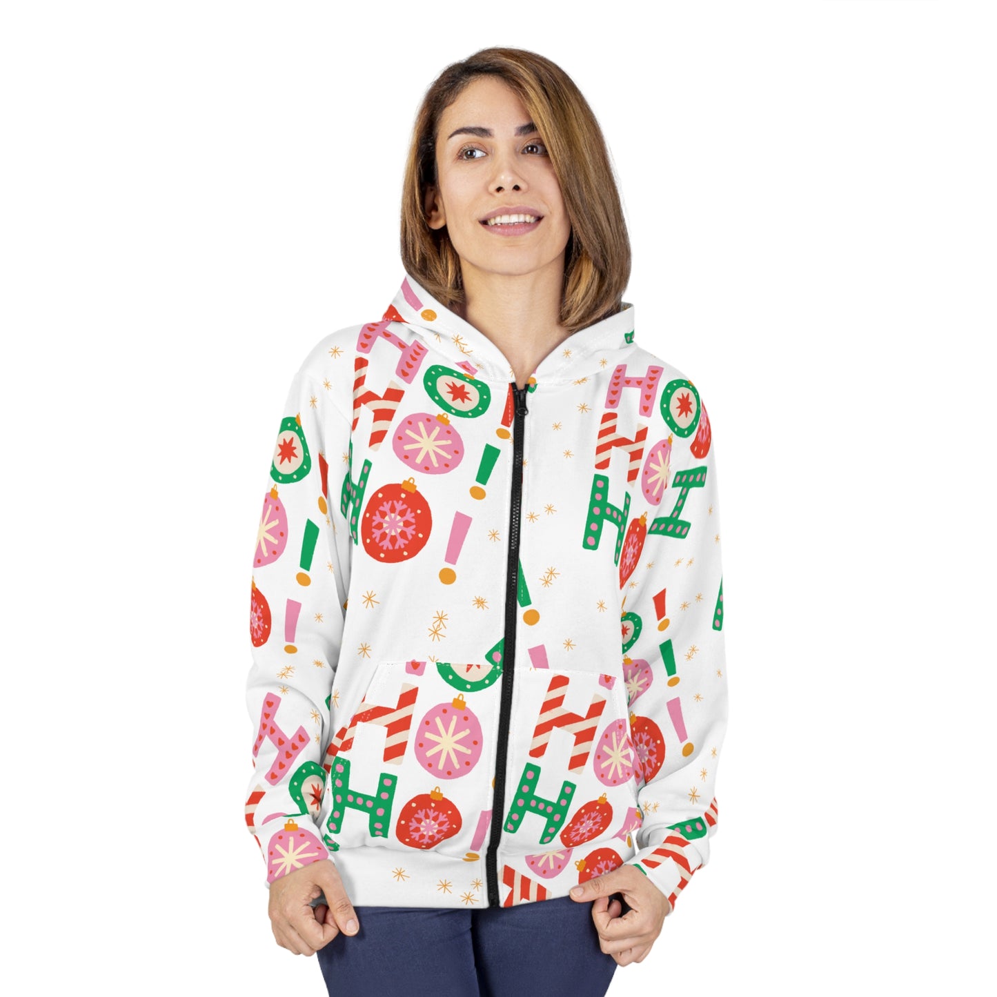 Ho Ho Ho Candy Style Festive Holiday Zip Hoodie