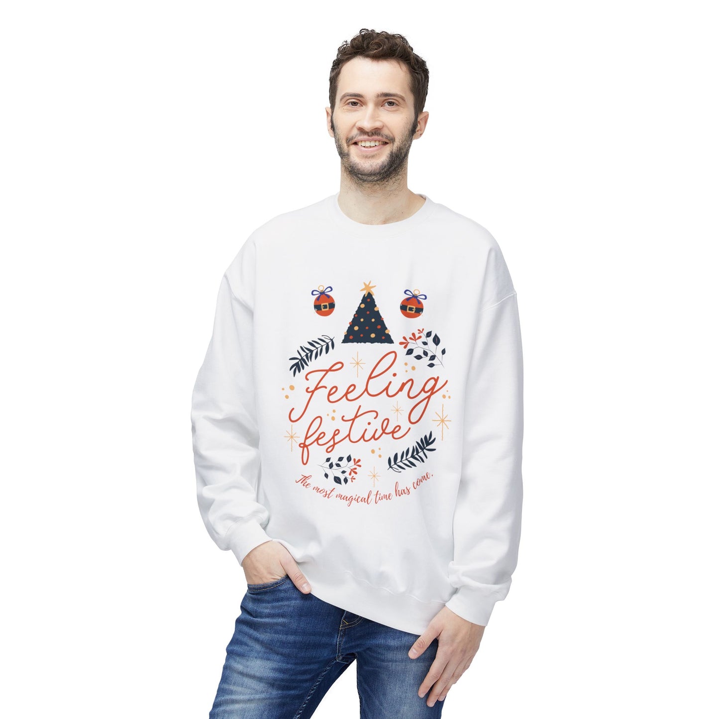 Festive Feeling Crewneck Sweatshirt, Cozy Holiday Sweatshirt, Christmas Gift, Unisex Fleece Pullover, Winter Apparel, Casual Wear