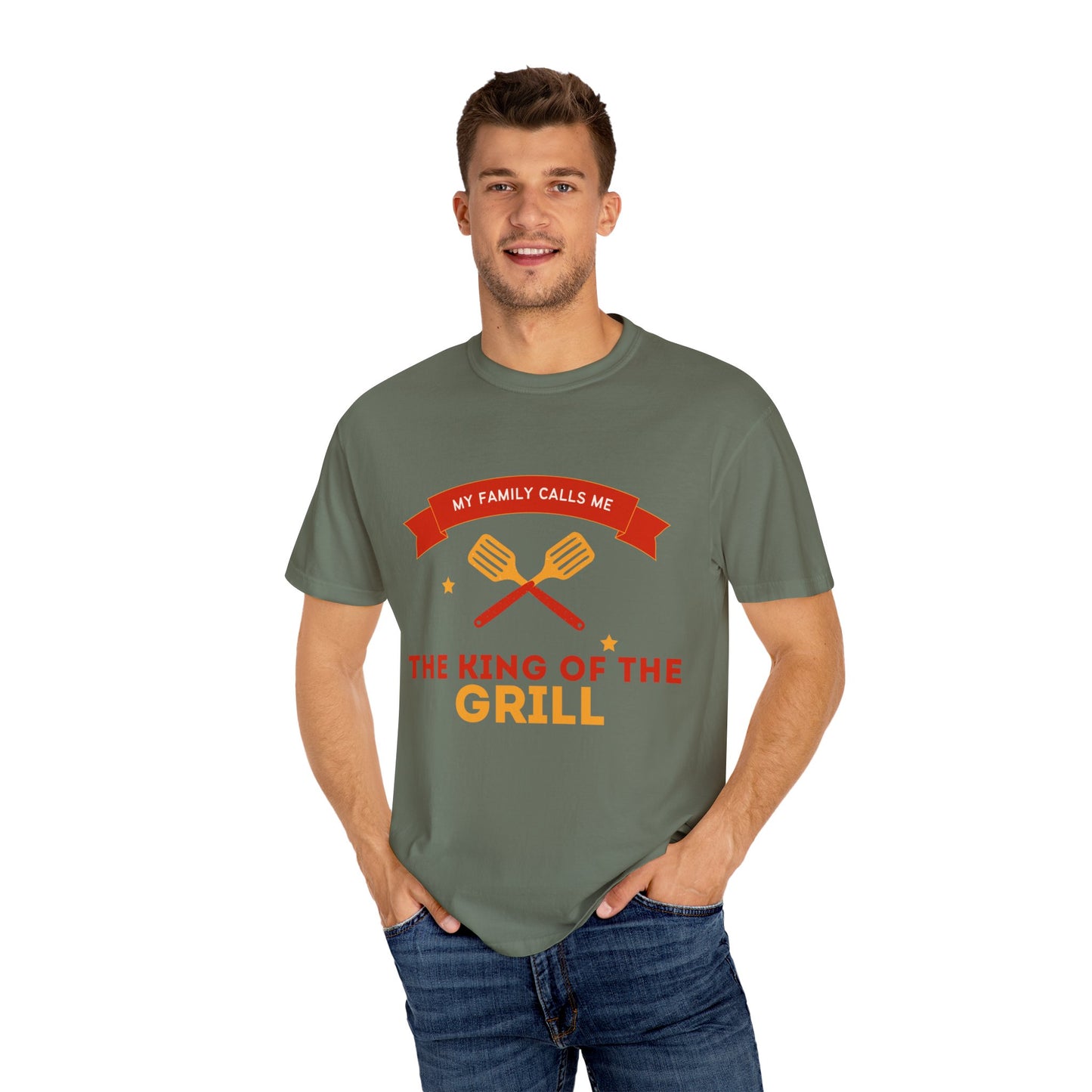 King of the Grill T-shirt | Unisex Garment-Dyed Tee for BBQ Lovers, Father's Day Gift, Cooking Enthusiasts, Summer Parties, Family