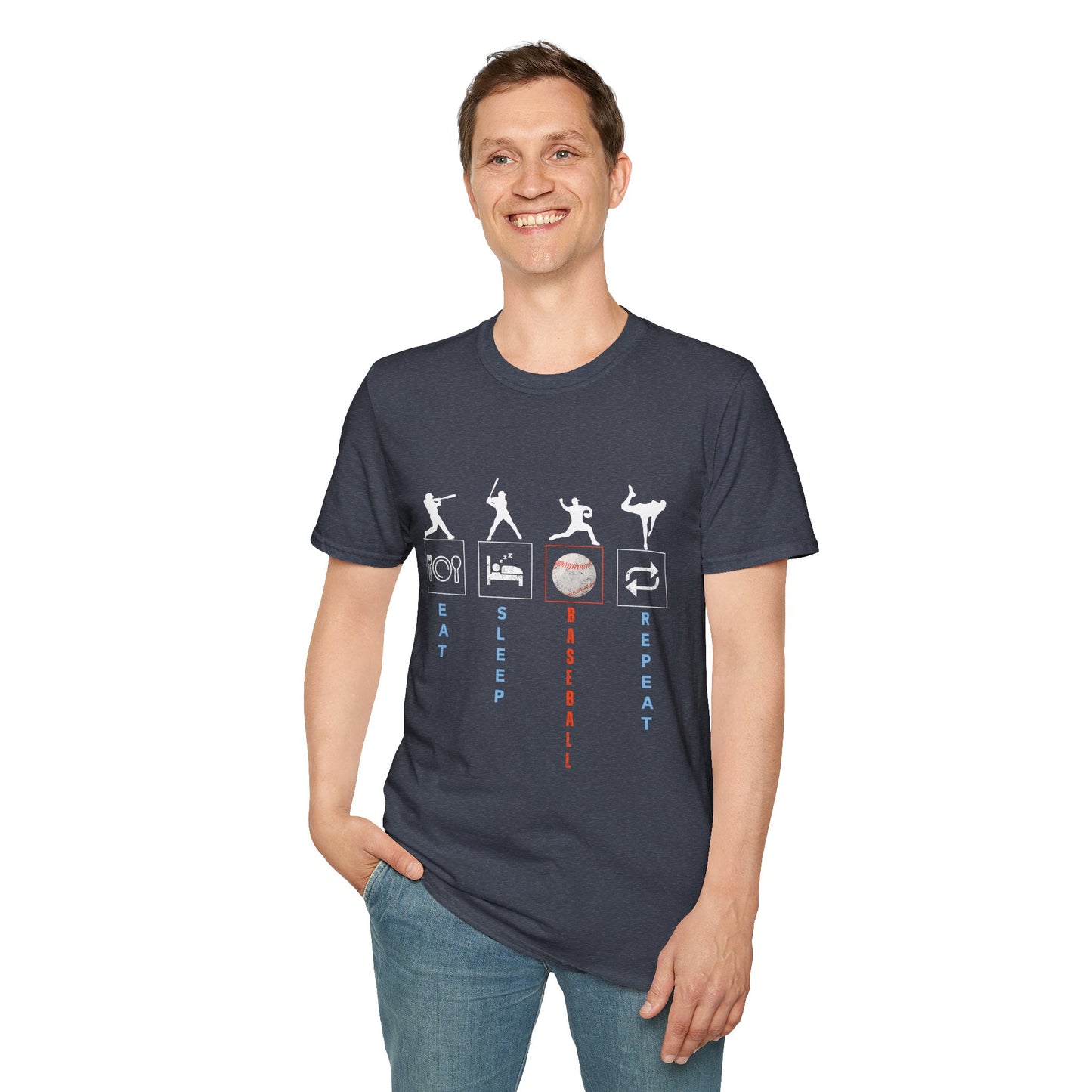 Baseball Enthusiast T-Shirt - Eat Sleep Baseball Repeat - Perfect for Sports Fans, Athletes, Gift for Coach, Casual Wear