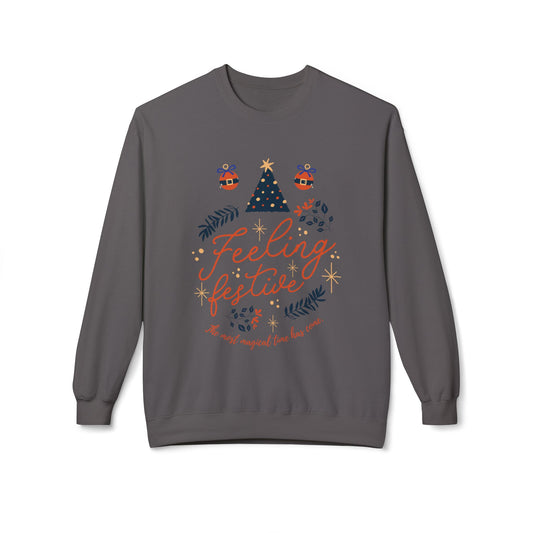 Festive Feeling Crewneck Sweatshirt, Cozy Holiday Sweatshirt, Christmas Gift, Unisex Fleece Pullover, Winter Apparel, Casual Wear
