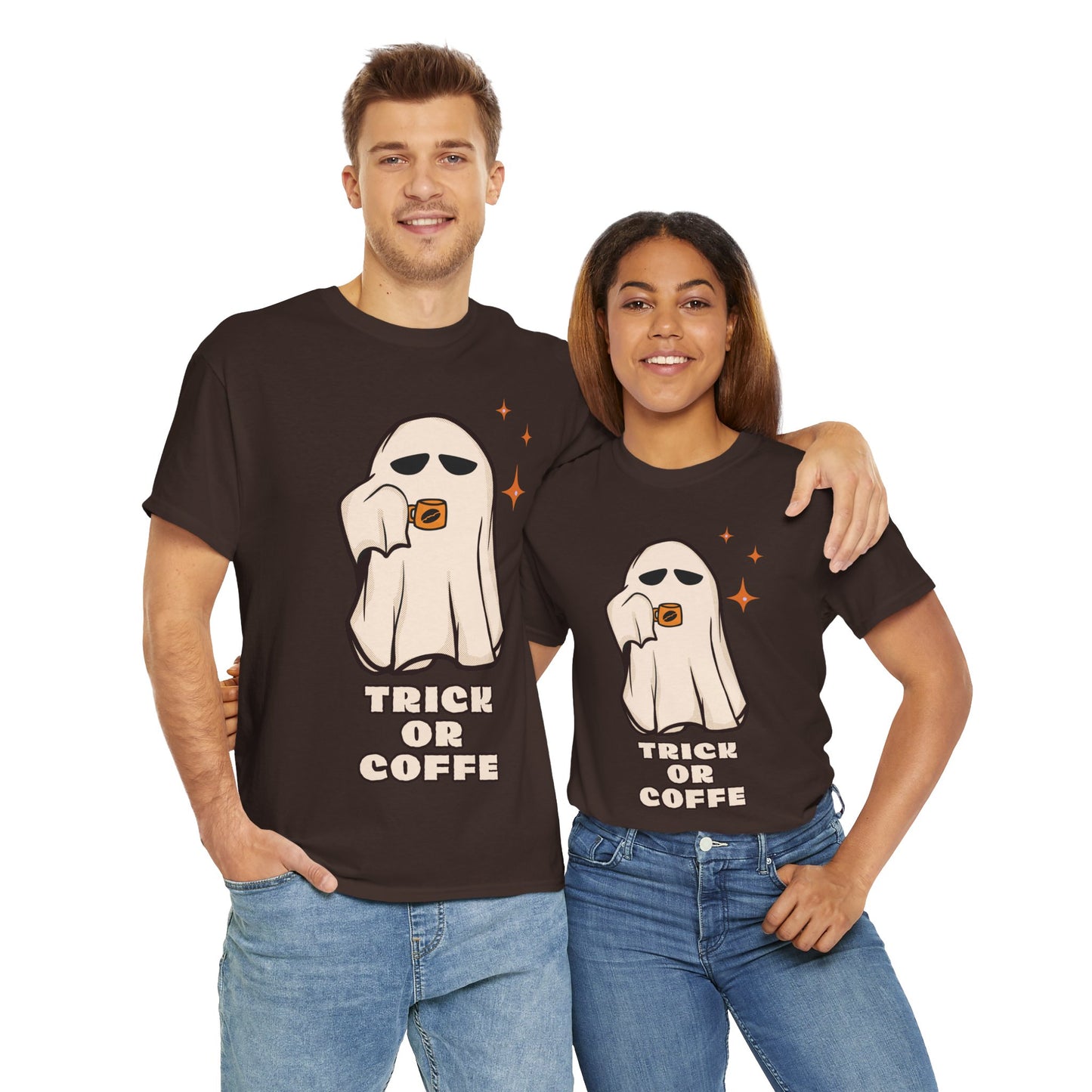 Ghostly Coffee Unisex Tee - Perfect for Halloween, Cozy Days, and Gift Ideas, Trick or Coffe Shirt, Holidays, Ghost Design, Coffee
