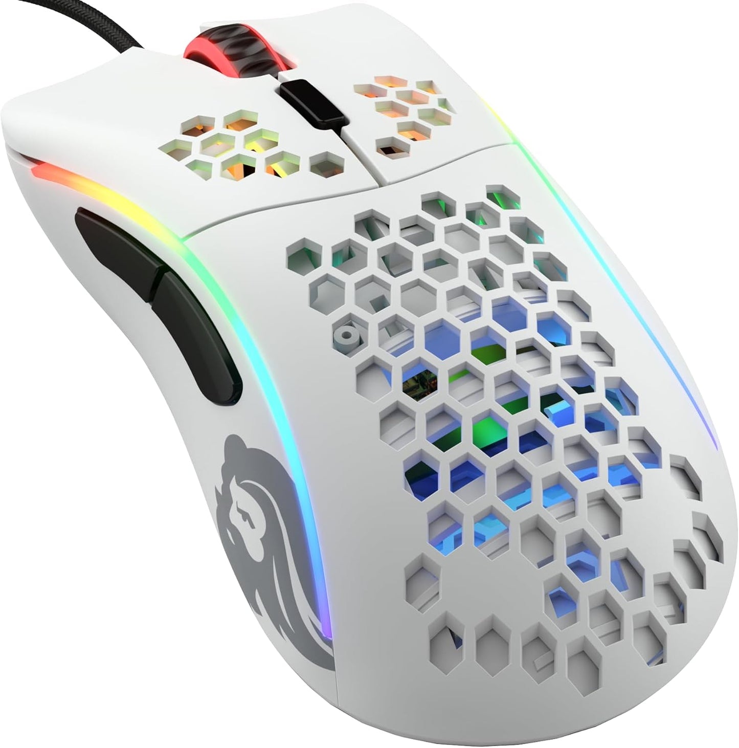 Model D Wired Gaming Mouse - 68G Superlight Honeycomb Design, RGB, Ergonomic, Pixart 3360 Sensor, Omron Switches, PTFE Feet, 6 Buttons - Glossy White