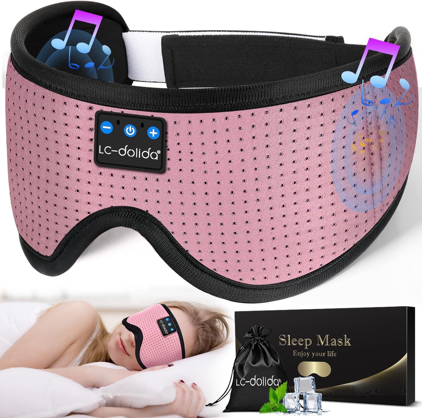 Sleep Headphones, Silk Sleep Mask Bluetooth Wireless Music Eye Mask, Sleeping Headphones for Side Sleepers Sleep Mask with Bluetooth Headphones Ultra-Thin Stereo Speaker Perfect for Sleeping