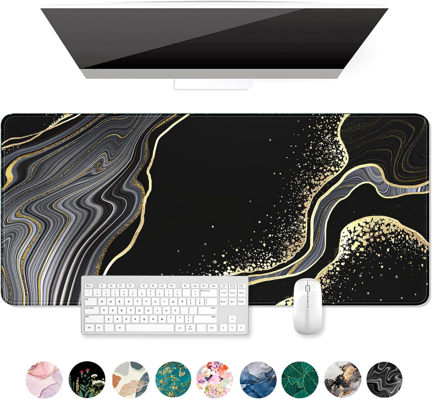 Desk Pad, XL Extended Large Gaming Mouse Pad 31.5 X 11.8 Inch, Waterproof Mousepad with Stitched Edge, Non-Slip Computer Keyboard Laptop Mat for Women Men Office Work, Teal Tropical Leaves