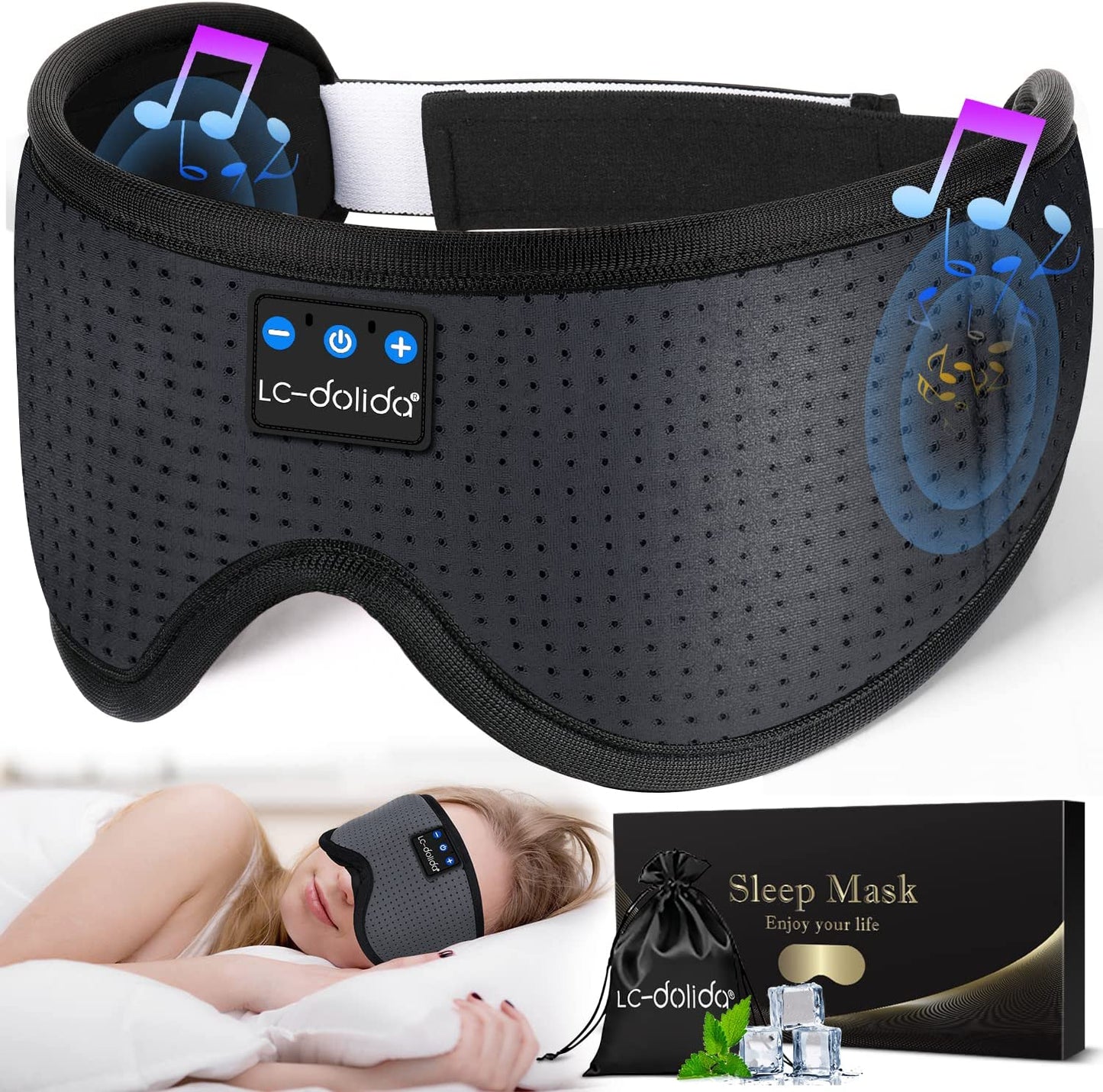 Sleep Headphones, Silk Sleep Mask Bluetooth Wireless Music Eye Mask, Sleeping Headphones for Side Sleepers Sleep Mask with Bluetooth Headphones Ultra-Thin Stereo Speaker Perfect for Sleeping