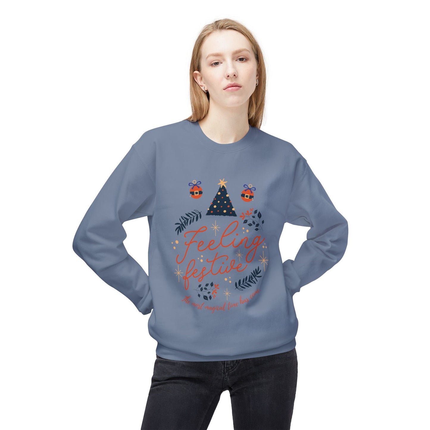 Festive Feeling Crewneck Sweatshirt, Cozy Holiday Sweatshirt, Christmas Gift, Unisex Fleece Pullover, Winter Apparel, Casual Wear