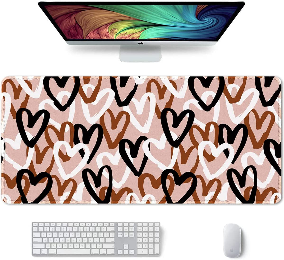 Desk Pad, XL Extended Large Gaming Mouse Pad 31.5 X 11.8 Inch, Waterproof Mousepad with Stitched Edge, Non-Slip Computer Keyboard Laptop Mat for Women Men Office Work, Teal Tropical Leaves