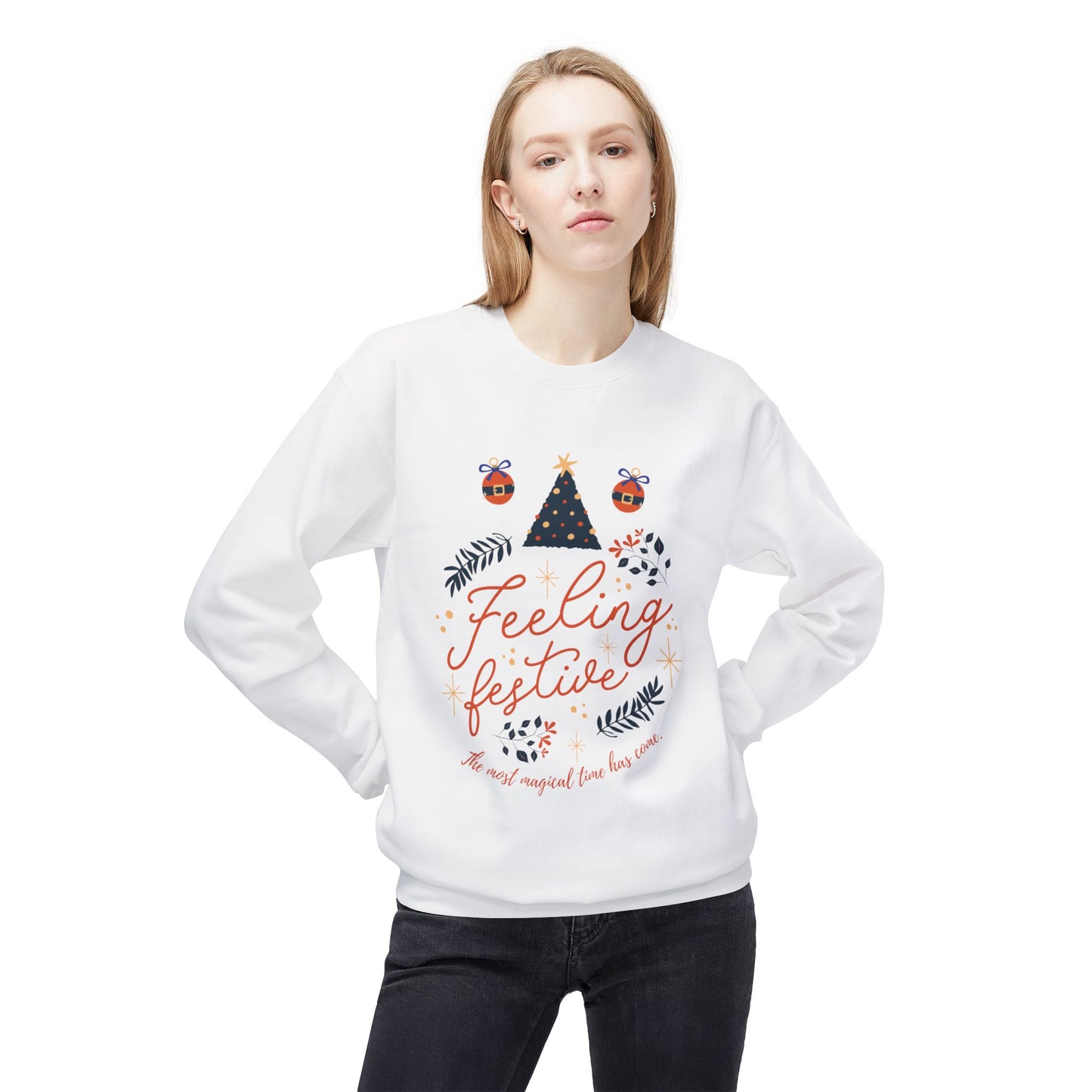 Festive Feeling Crewneck Sweatshirt, Cozy Holiday Sweatshirt, Christmas Gift, Unisex Fleece Pullover, Winter Apparel, Casual Wear