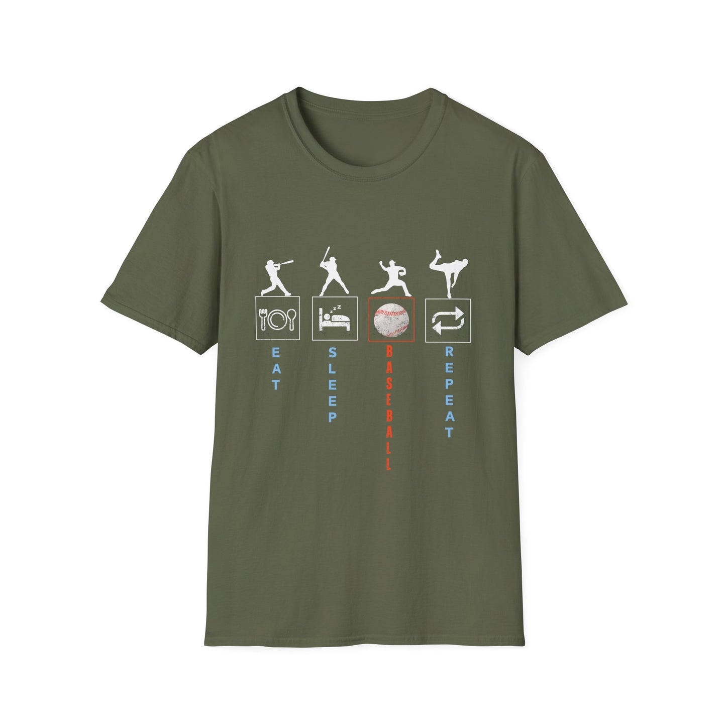 Baseball Enthusiast T-Shirt - Eat Sleep Baseball Repeat - Perfect for Sports Fans, Athletes, Gift for Coach, Casual Wear