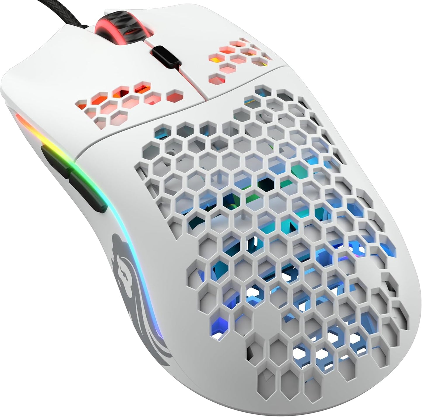 Model D Wired Gaming Mouse - 68G Superlight Honeycomb Design, RGB, Ergonomic, Pixart 3360 Sensor, Omron Switches, PTFE Feet, 6 Buttons - Glossy White