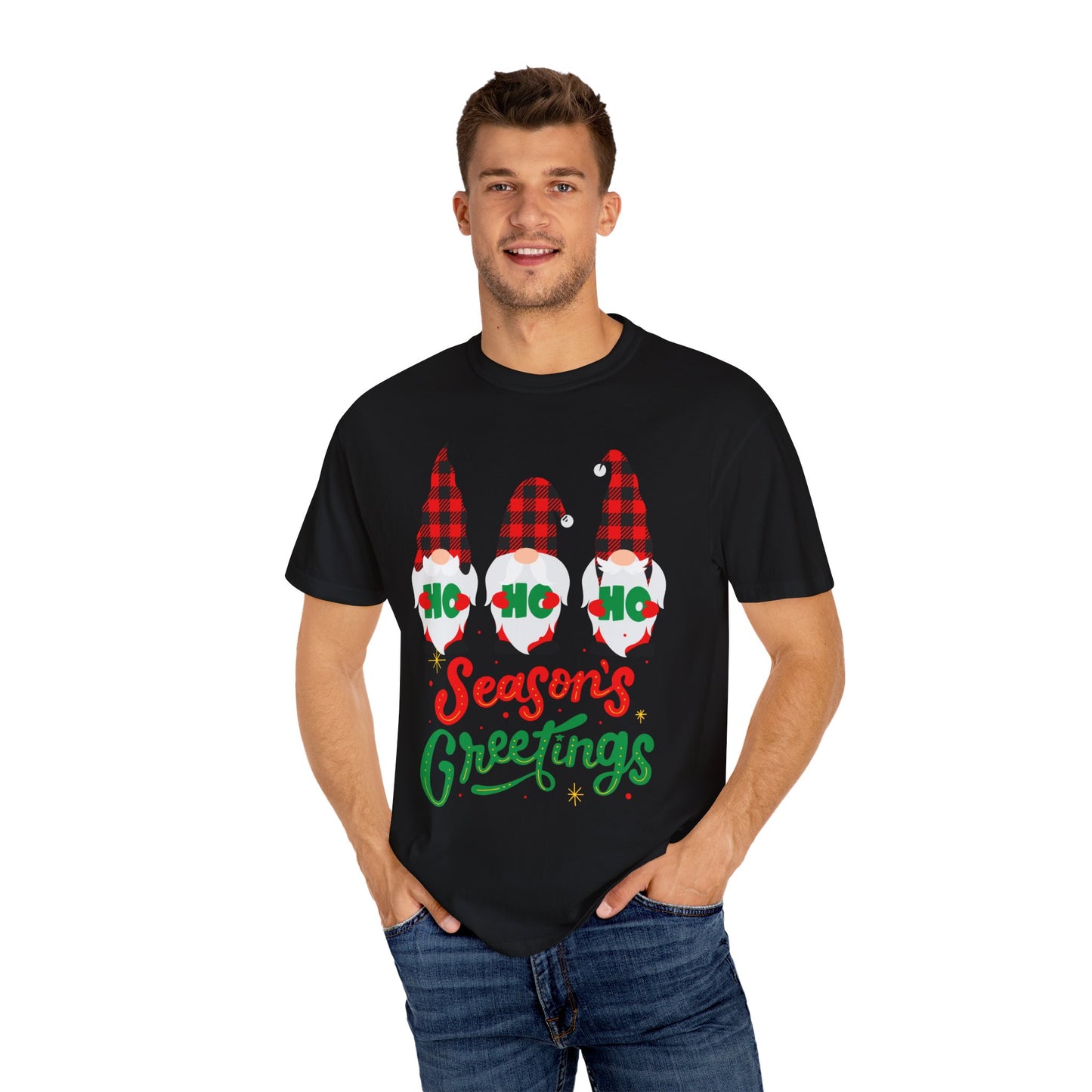 Season's Greetings Unisex T-shirt, Cozy Holiday Tee, Christmas Gift, Winter Apparel, Festive Clothing, Gnome Design