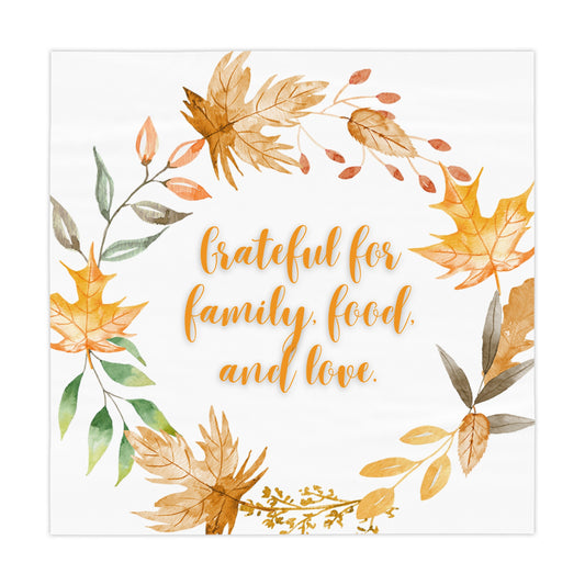 Thanksgiving Tablecloth, Grateful for Family Food and Love, Fall Decor, Autumn Gathering, Holiday Celebration, Dinner Party Accent