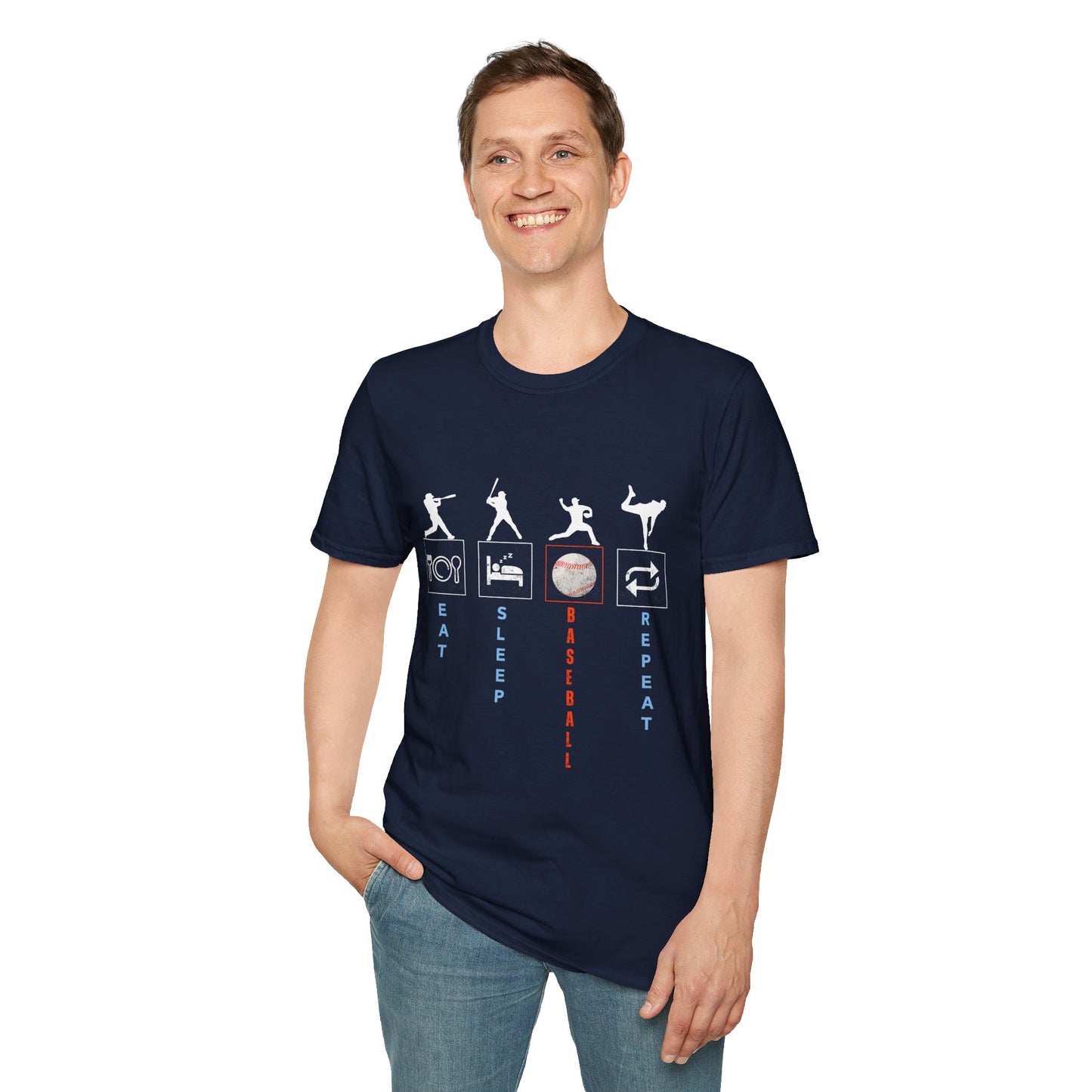 Baseball Enthusiast T-Shirt - Eat Sleep Baseball Repeat - Perfect for Sports Fans, Athletes, Gift for Coach, Casual Wear