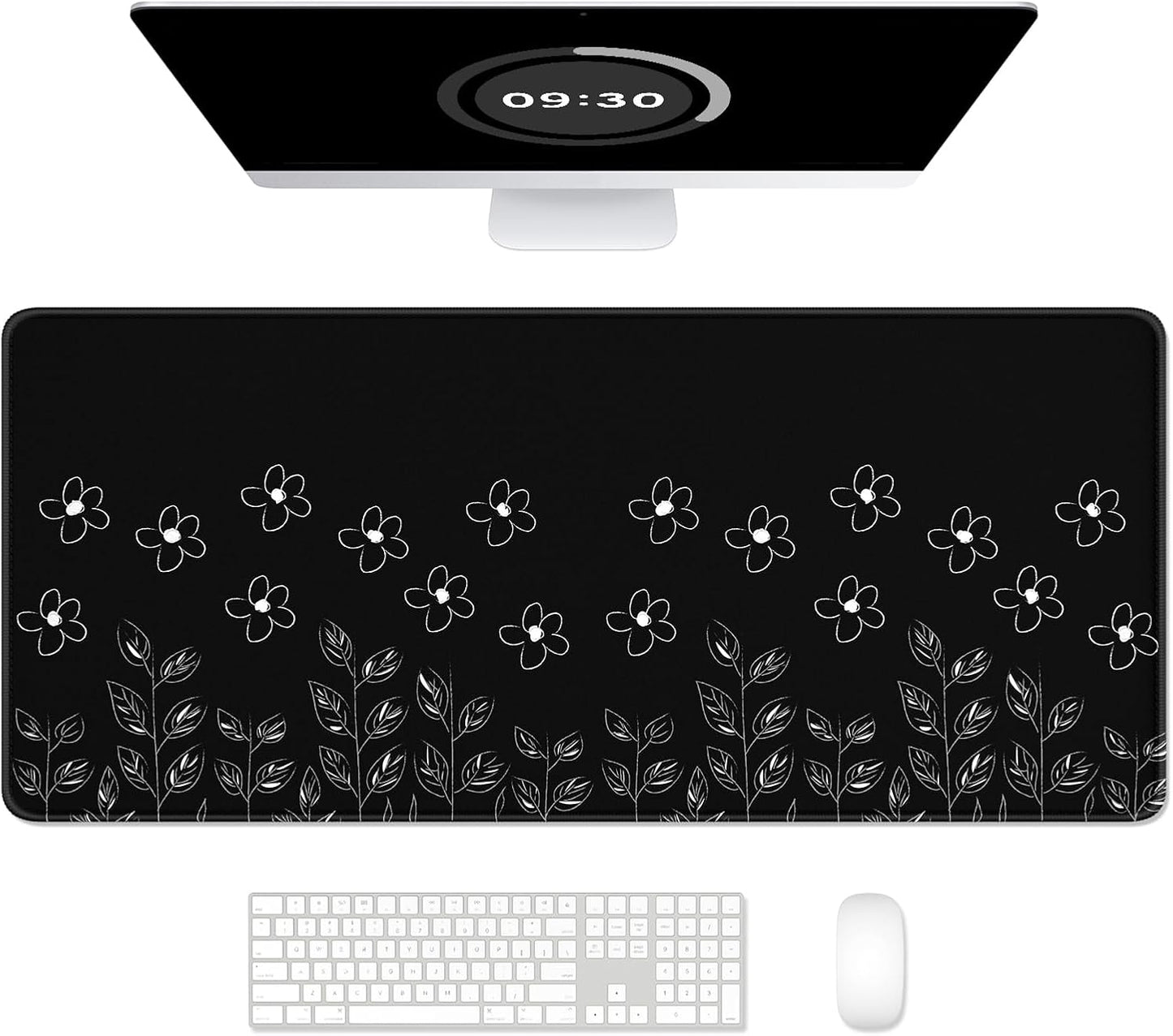Desk Pad, XL Extended Large Gaming Mouse Pad 31.5 X 11.8 Inch, Waterproof Mousepad with Stitched Edge, Non-Slip Computer Keyboard Laptop Mat for Women Men Office Work, Teal Tropical Leaves